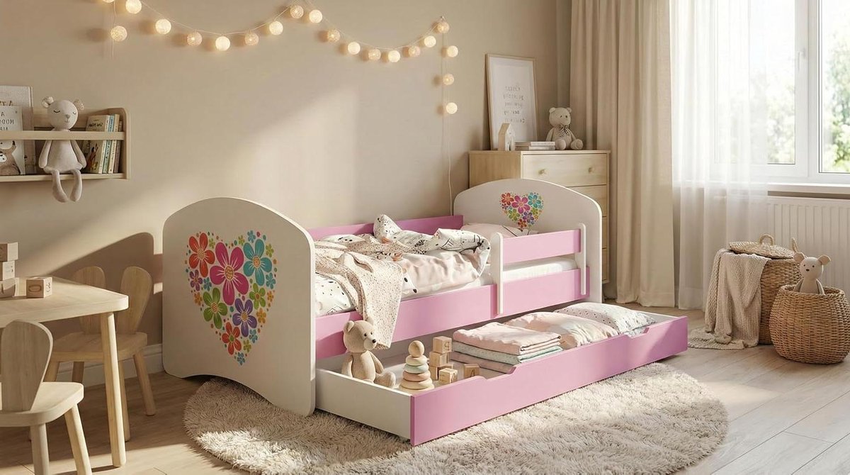 Kinderbed met Valbeveiliging - Peuterbed Meisjesbed - Veilig Slapen - Afneembare Valbeveiliging - 160 x 80 cm - Wit