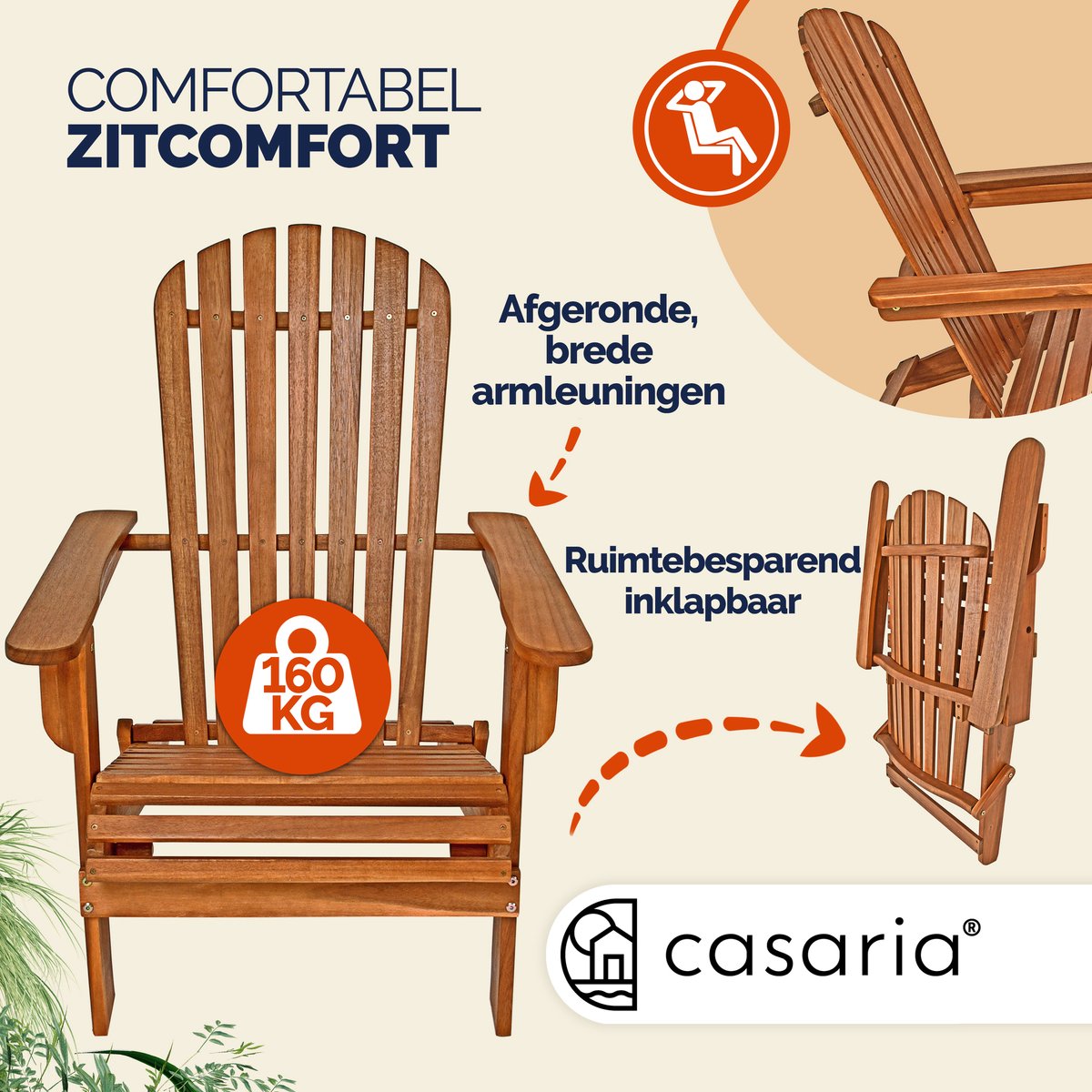 Casaria Adirondack Tuinstoel 2 Stuks - Acacia Hout - Inklapbaar thumbnail 2