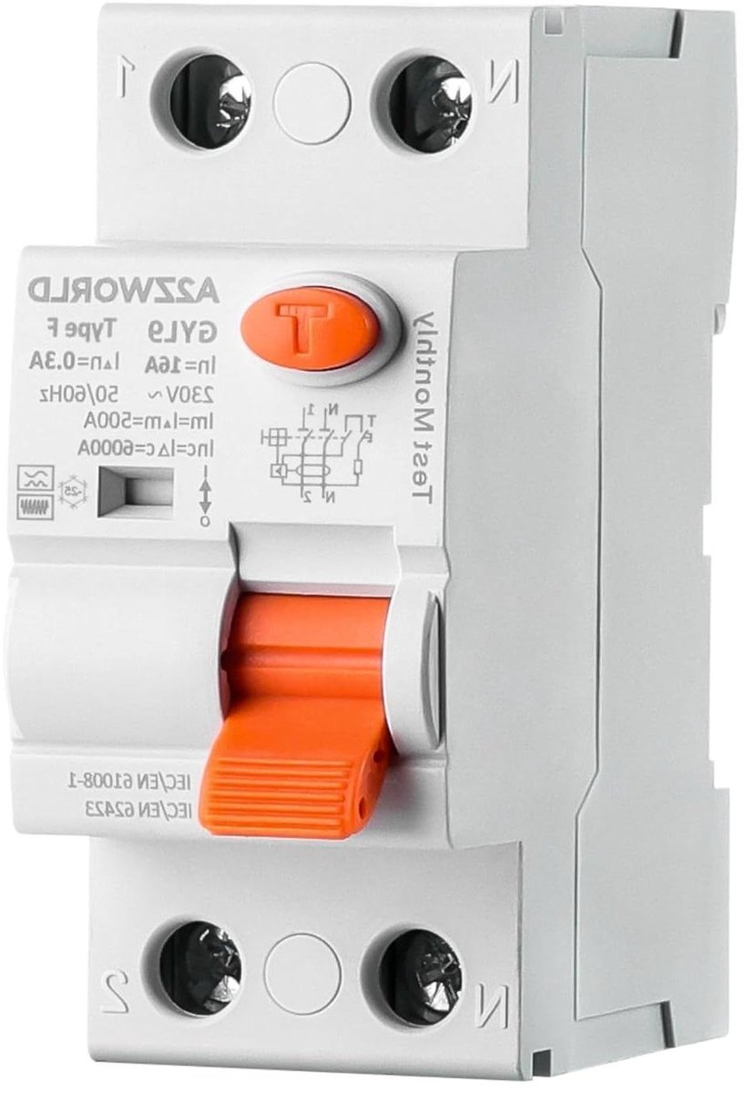 Aardlekschakelaar Type F - RCCB Schakelaar - Apparaten Beschermen - Type F voor Omvormers - 2 DIN-modules - Wit