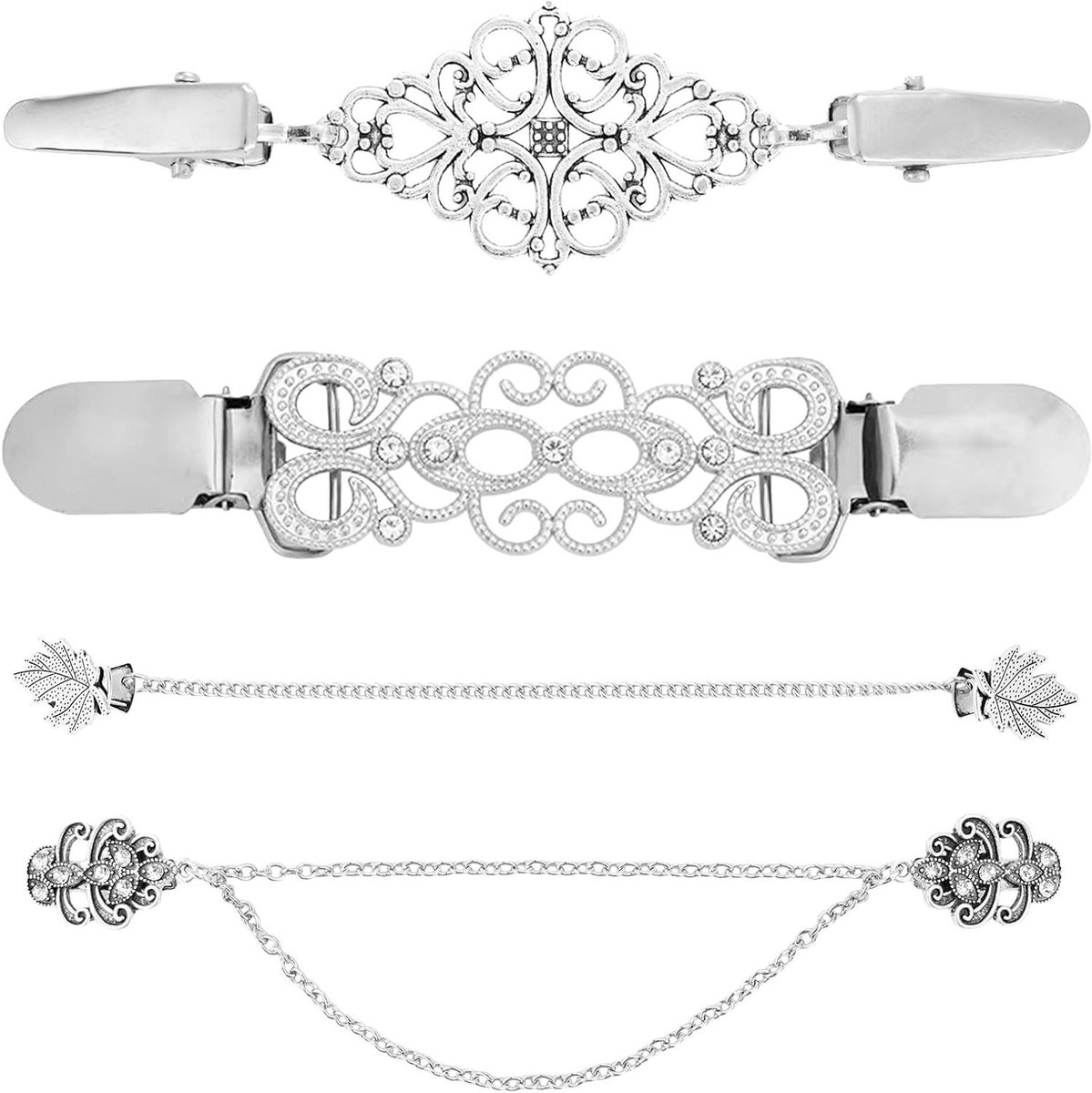 Cardigan Clips - Sjaal Buckles - Kleding Versieren - 4 Verschillende Stijlen - 40 gram - Zilver