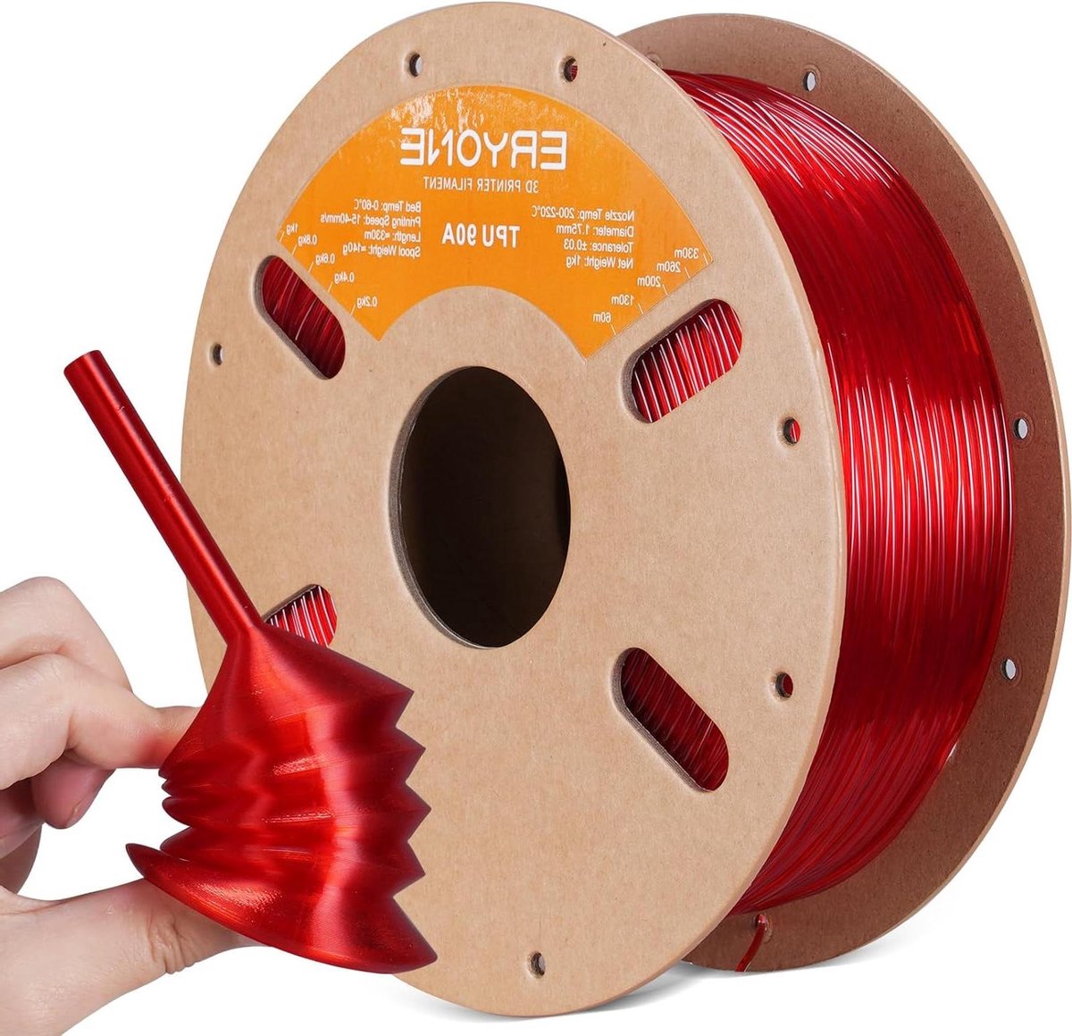 TPU Filament - 3D Print Draad - Objecten Printen - Hoge Slagvastheid - 1 kg - Transparant Rood