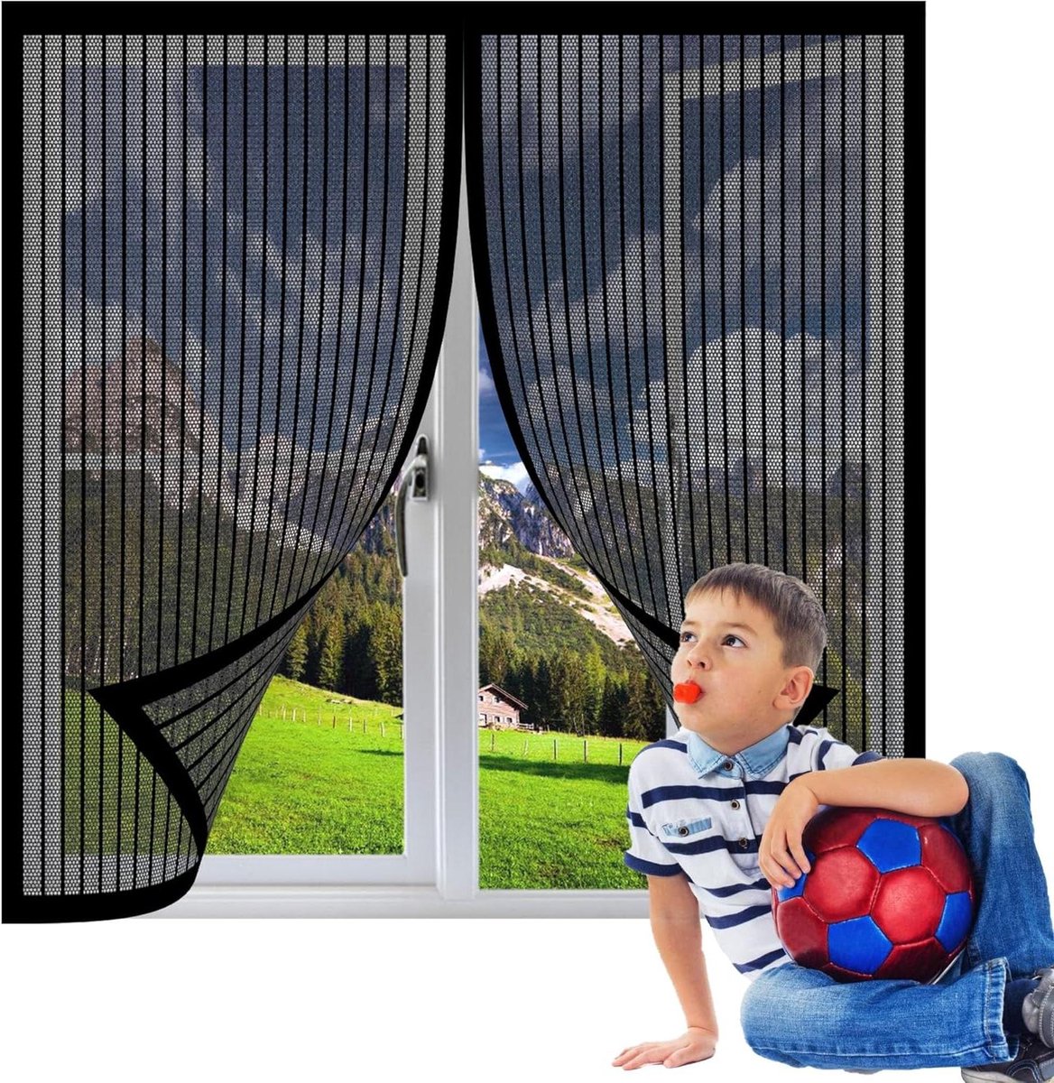 Vliegenhor Raam - Raamscherm Hor - Insecten Buiten Houden - Magnetische Sluiting - 116x132 cm - Zwart
