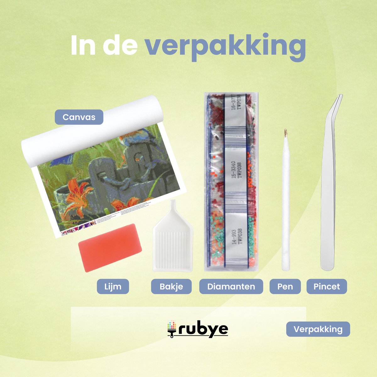 Rubye® Diamond Painting Volwassenen - Diamond Painting Kinderen - Diamond Painting Pakket Volledig - Vogels en Bloemen - 40x50cm — afbeelding 5