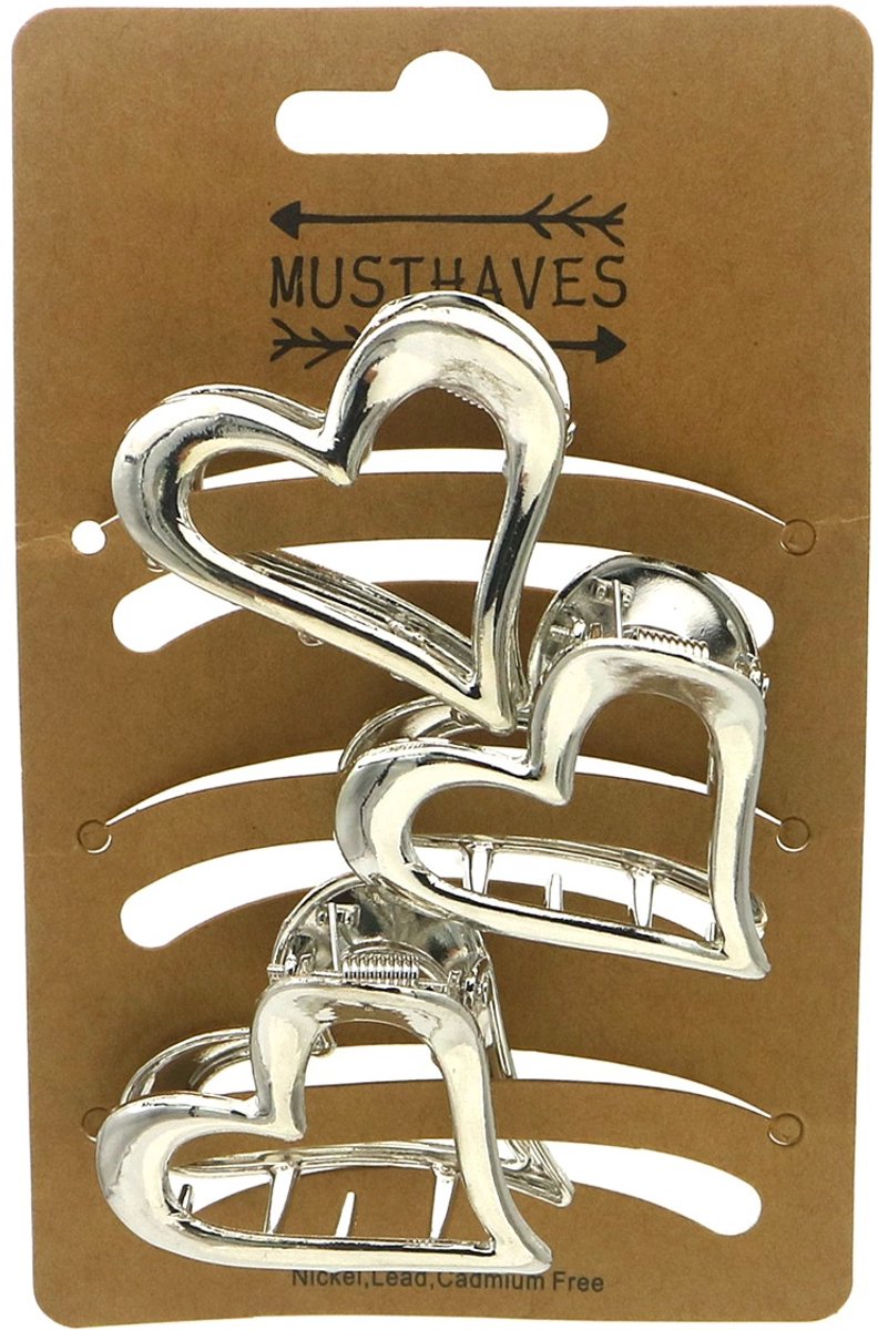 Metalen haarklem - hart - 4 cm - 3 stuks