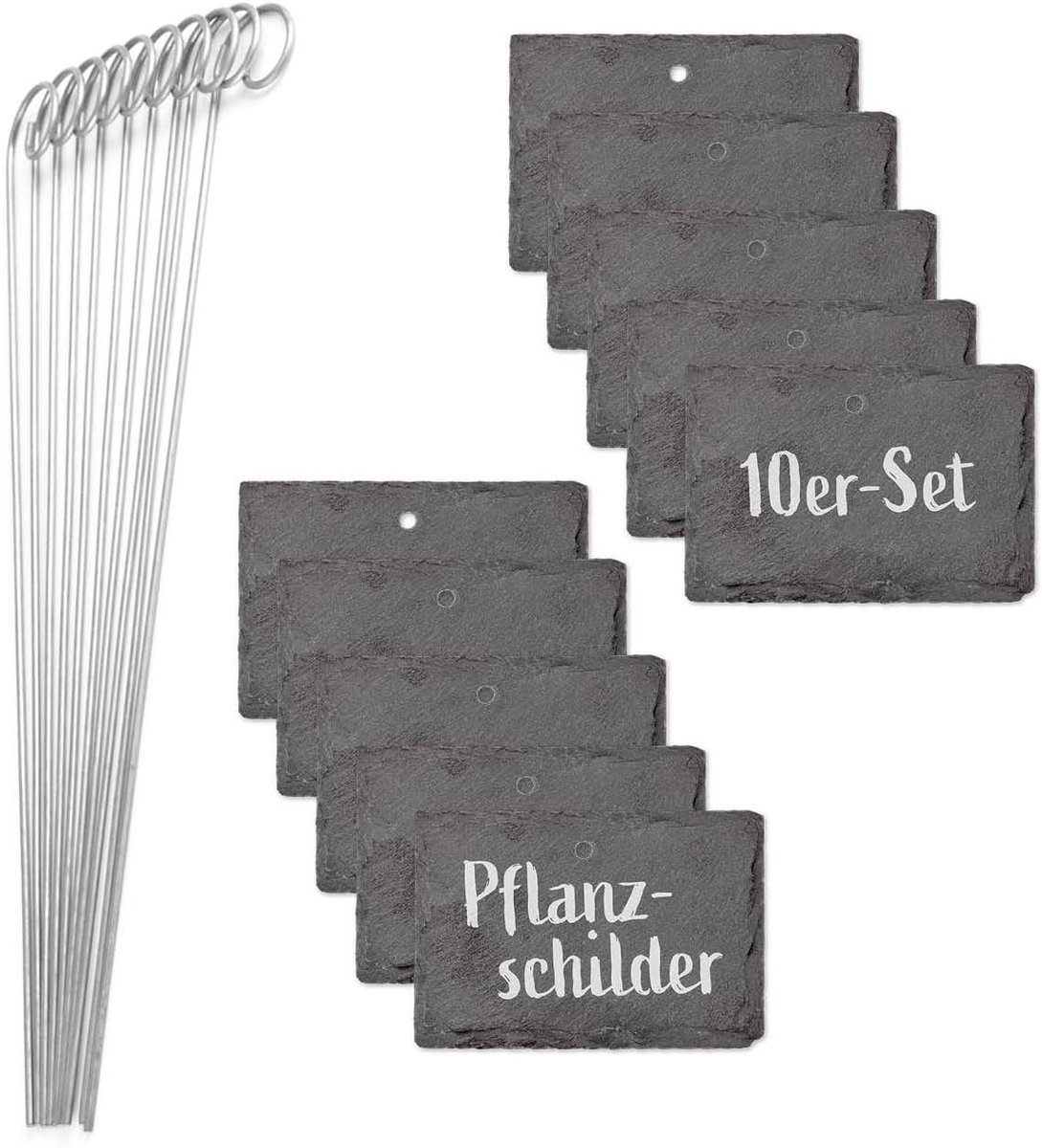 Hoberg Leisteen Plant Labels - Set van 10 - Weerbestendig, Herbruikbaar - Individuele etikettering van planten, kruiden & bloemen - Met stalen grondpinnen - Afmetingen 10 x 7 x 0,5 cm - Rechthoekig