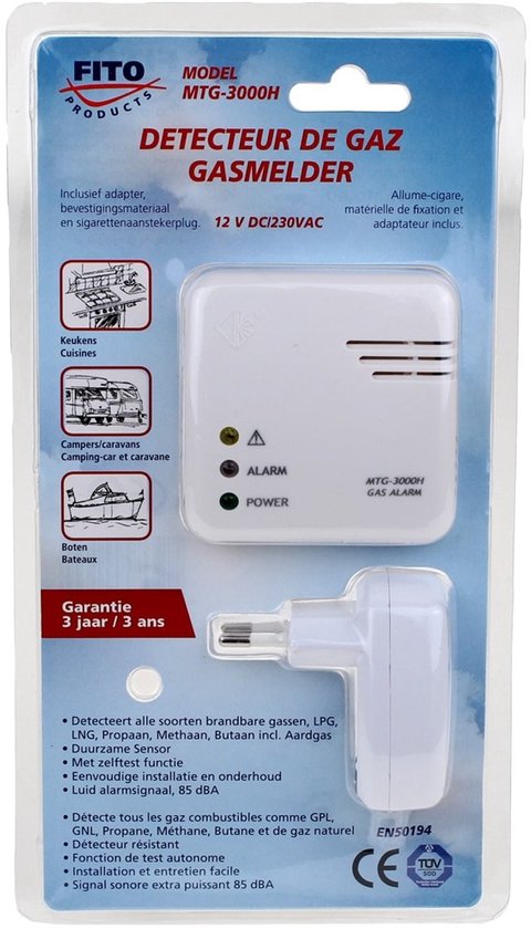 12V gasmelder – inclusief adapter en aanstekerplug