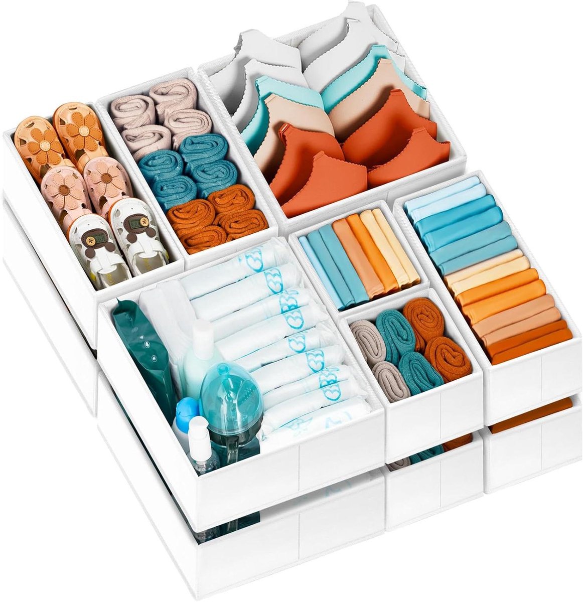 Lade Organizer Kleding - Kast Bakken - Kleding Opbergen - Geurloos Materiaal - 12 Stuks - Wit
