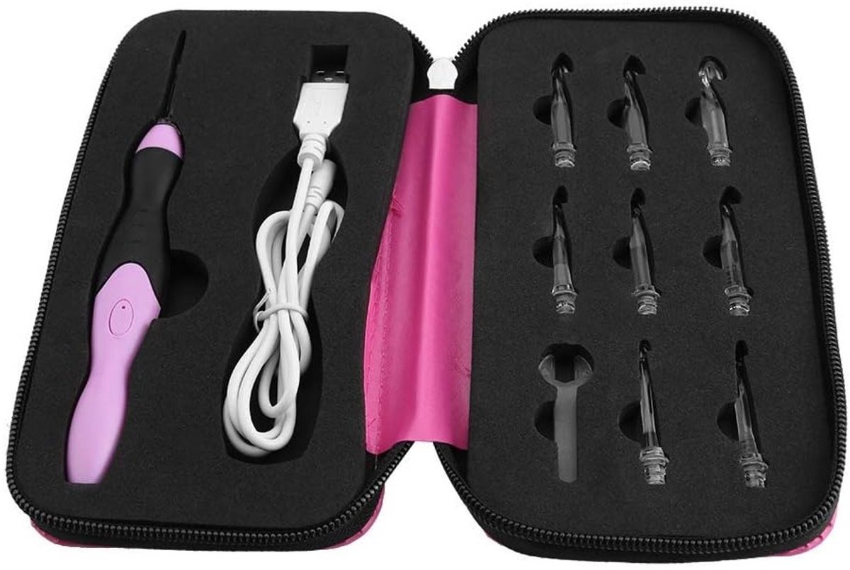 Complete Set van 9 Verlichte Haaknaalden met Interchangeable Heads en Roze Opbergcase voor Gemakkelijk Haken en Creatieve Projecten