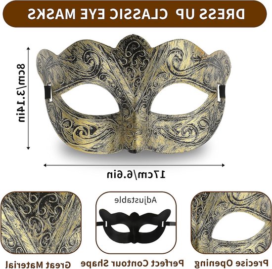 Masquerade Masker voor Mannen - Venetiaans Feestmasker voor Halloween, Carnaval en Cosplay Accessoire — afbeelding 2