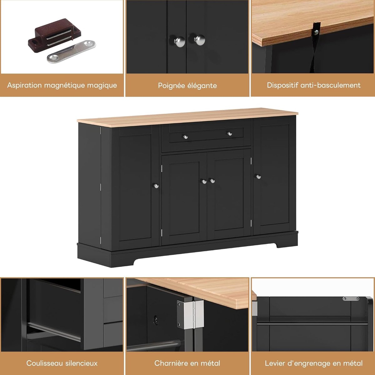 Executive Grand-Sideboard XL met 6 Deurvakken, Soft-Close Lade en 4-Zone Systeem (138x40x85 cm)