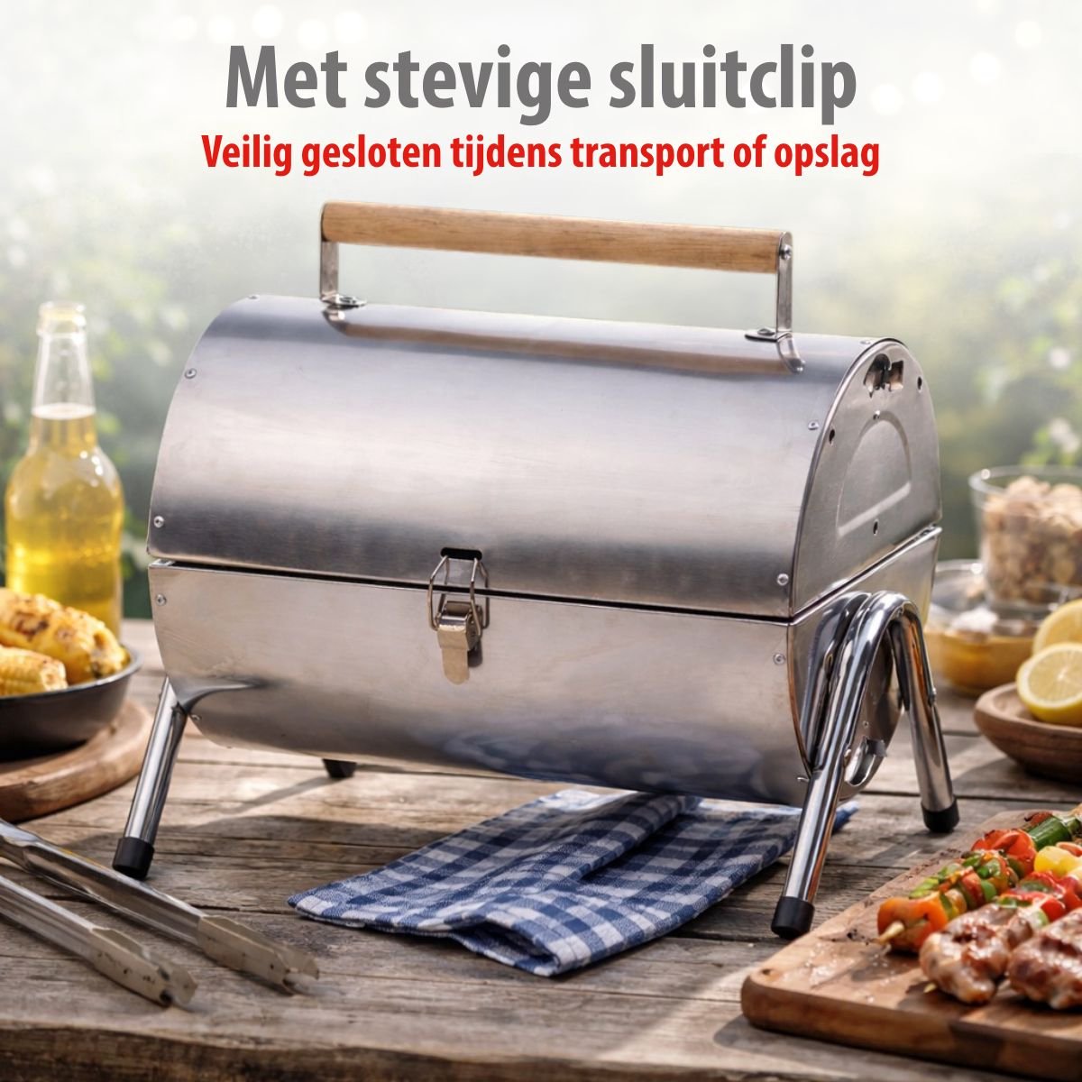 alpina Houtskool BBQ - Draagbare BBQ met Handgreep - Barbecue Camping met Ventilatie En Sluitclip - Houtskoolbarbecue Compact 38 x 30 x 19 cm - RVS – foto 4