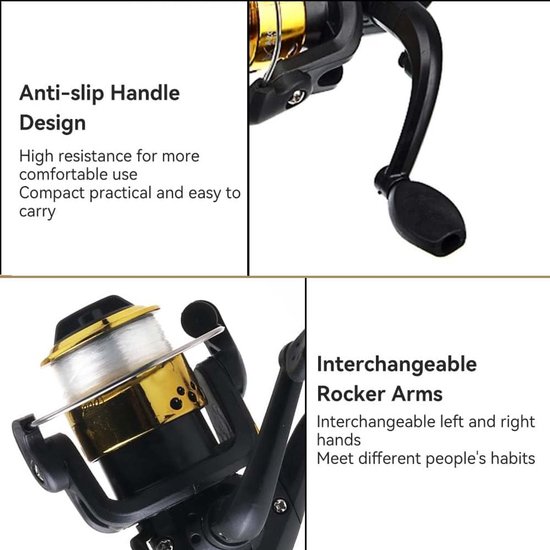 Baitcasting Fishing Reel - Metal Sea Baitcasting Fishing Reel - Freshwater Spincasting Reels - Spinning Fishing Reel - Large Basic Reel with Line for Professional Outdoor Fishing (Goud) — afbeelding 4