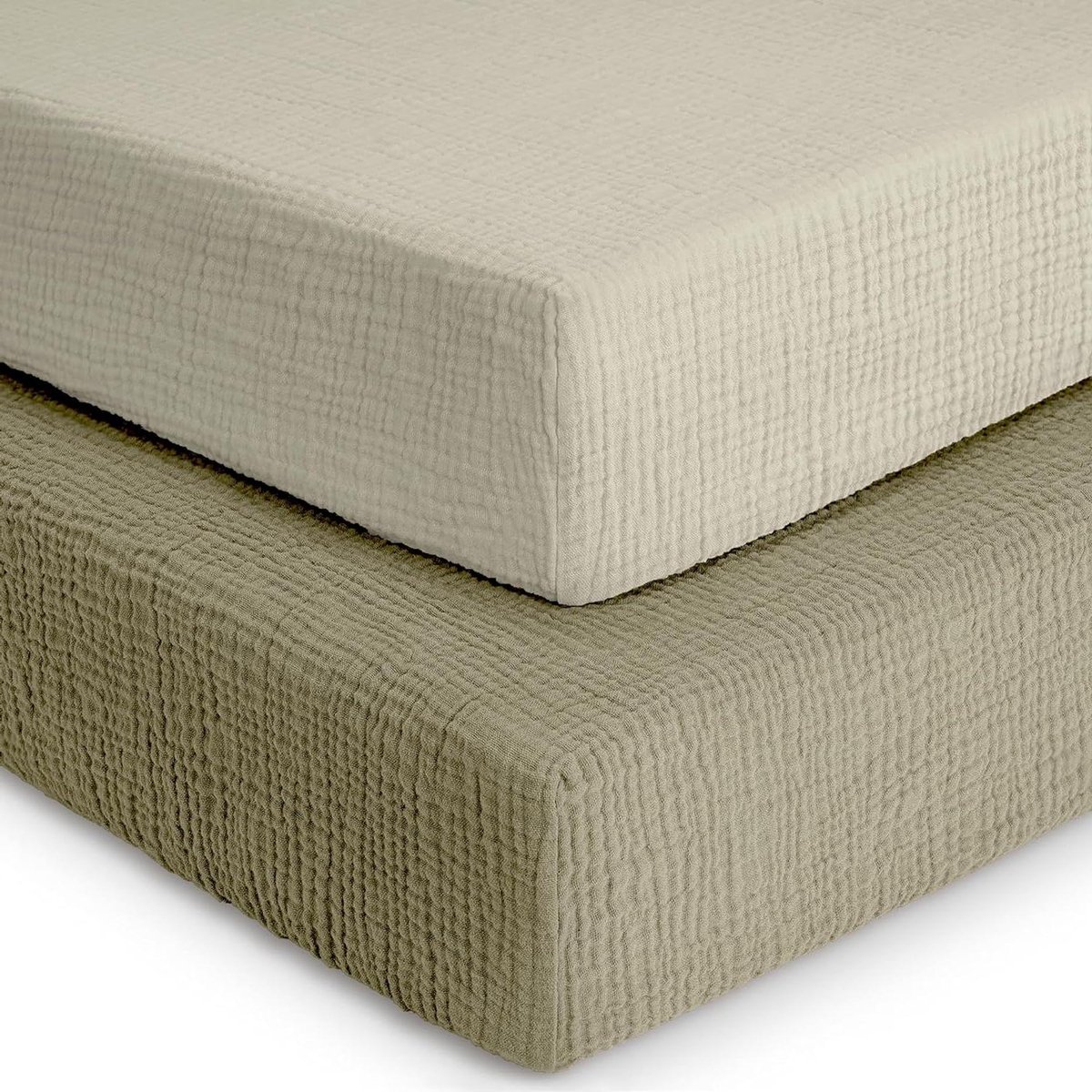Hoeslaken Babybed - Wiegdeken Baby - Baby Slapen - 100% Mousseline Katoen - 96 x 60 x 15 cm - Olijf/Acru