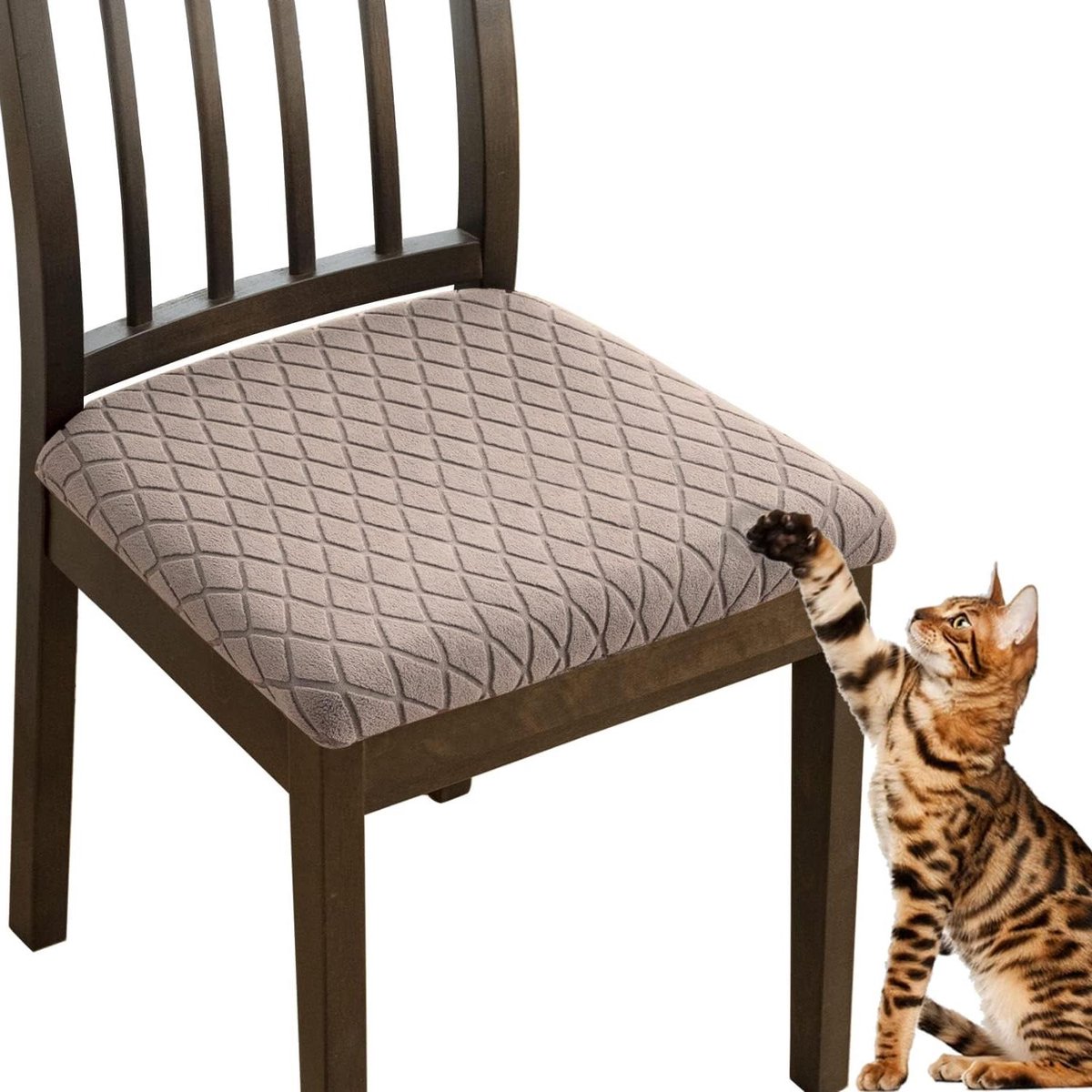 Stoelhoezen Eetkamer - Stoelbeschermers - Meubels Beschermen - Stretch Jacquard - 4 stuks - Kaki