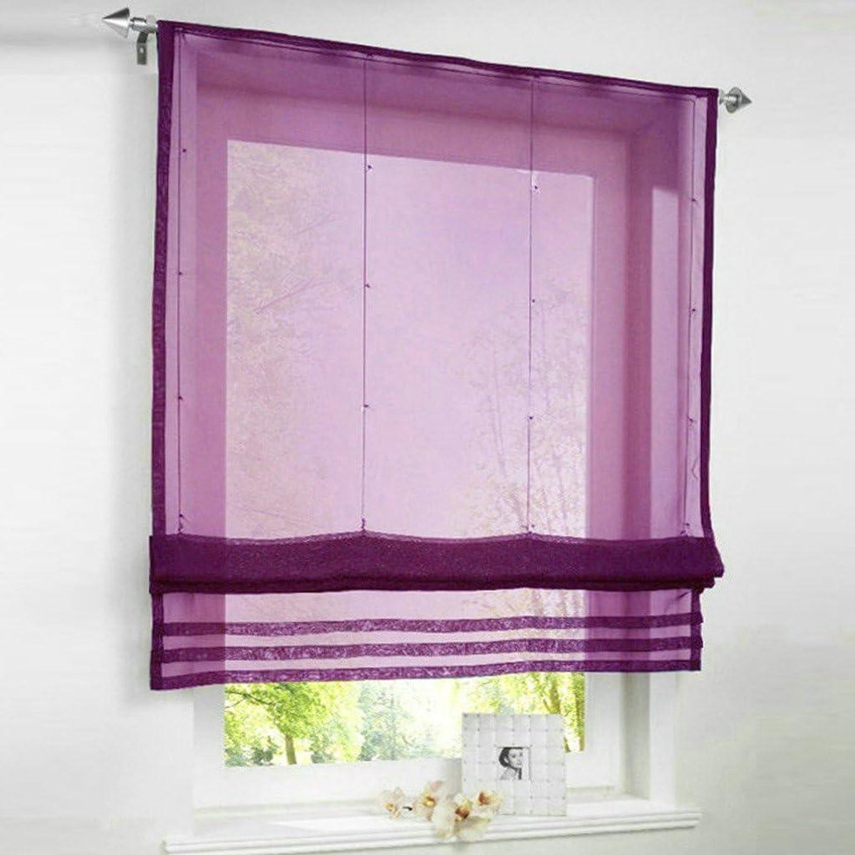 Romeinse Jaloezieën - Vitrage Gordijnen - Raamdecoratie - Semi Sheer Stof - 140x155cm - Donkerpaars