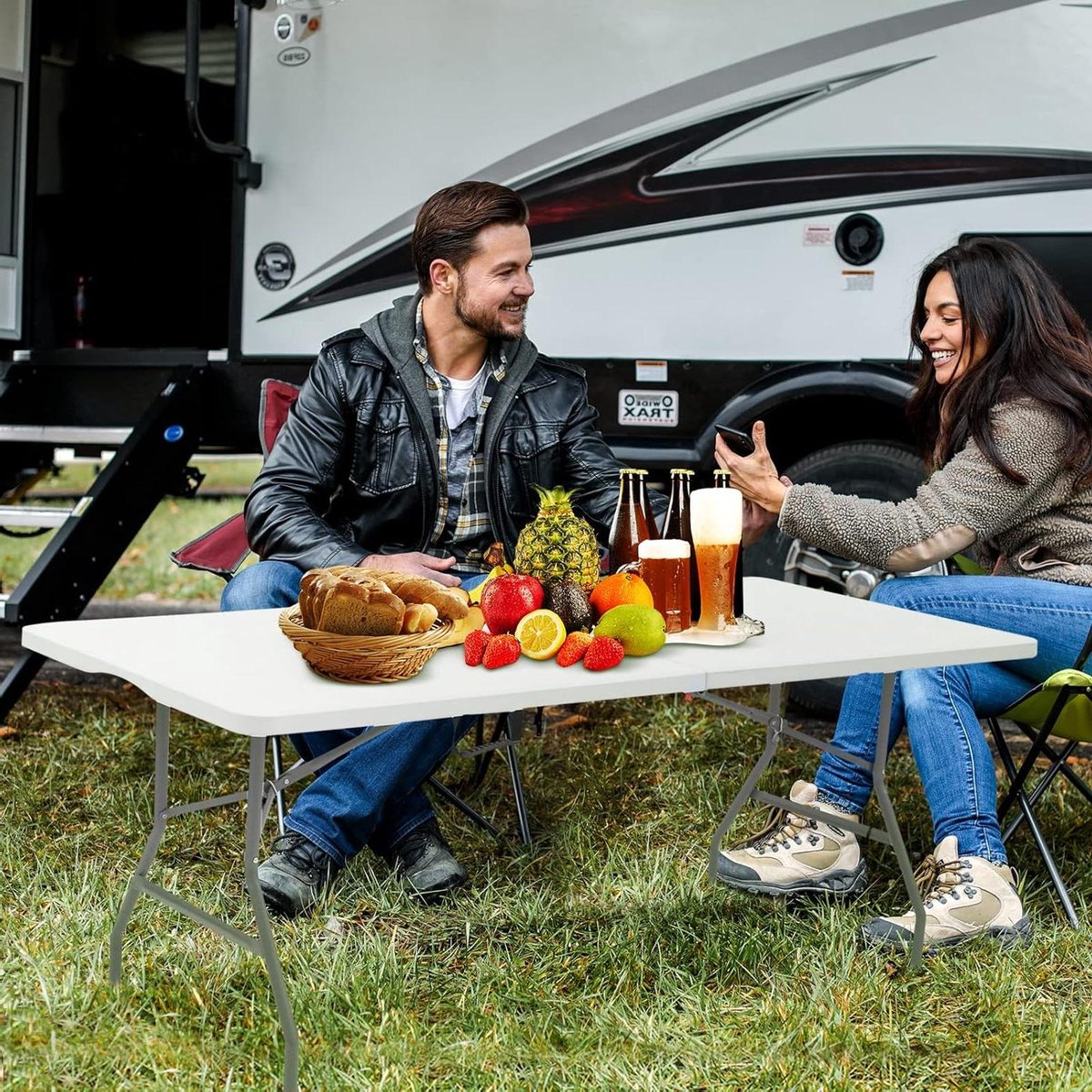 Klaptafel Kunststof - Vouwtafel Eettafel - Feest Picknick - Weerbestendig HDPE Plastic - 180 cm - Wit