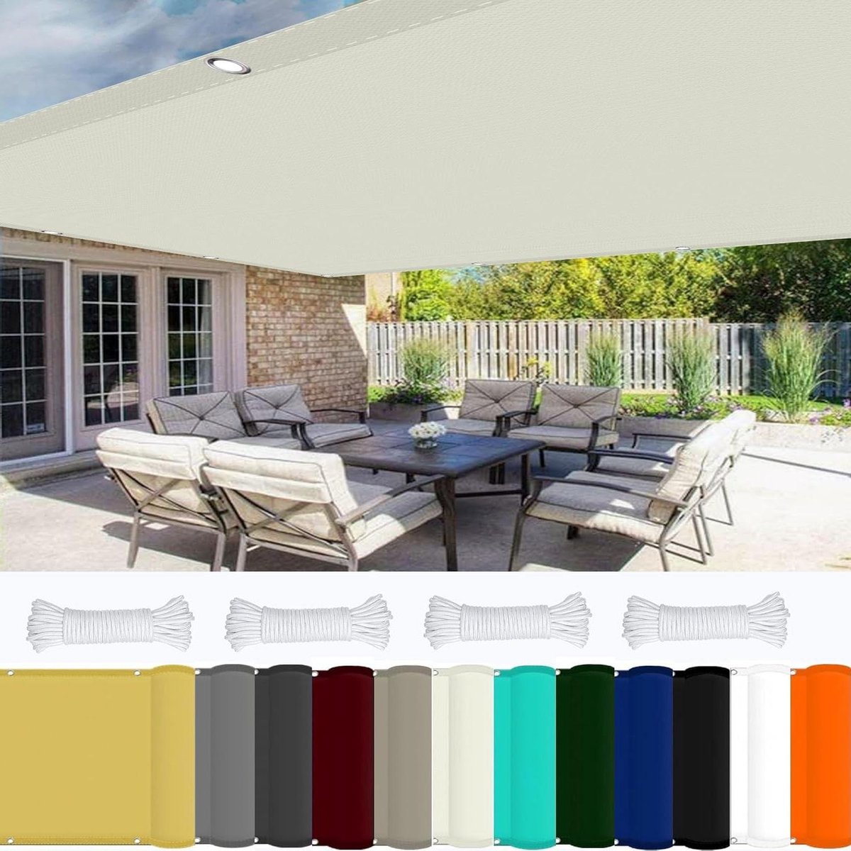 Patio Zonneschermzeil 1.5 x 8.5 m Pes-Polyester, 98% Uv-Blok Schaduwzeil Waterdicht Schadu