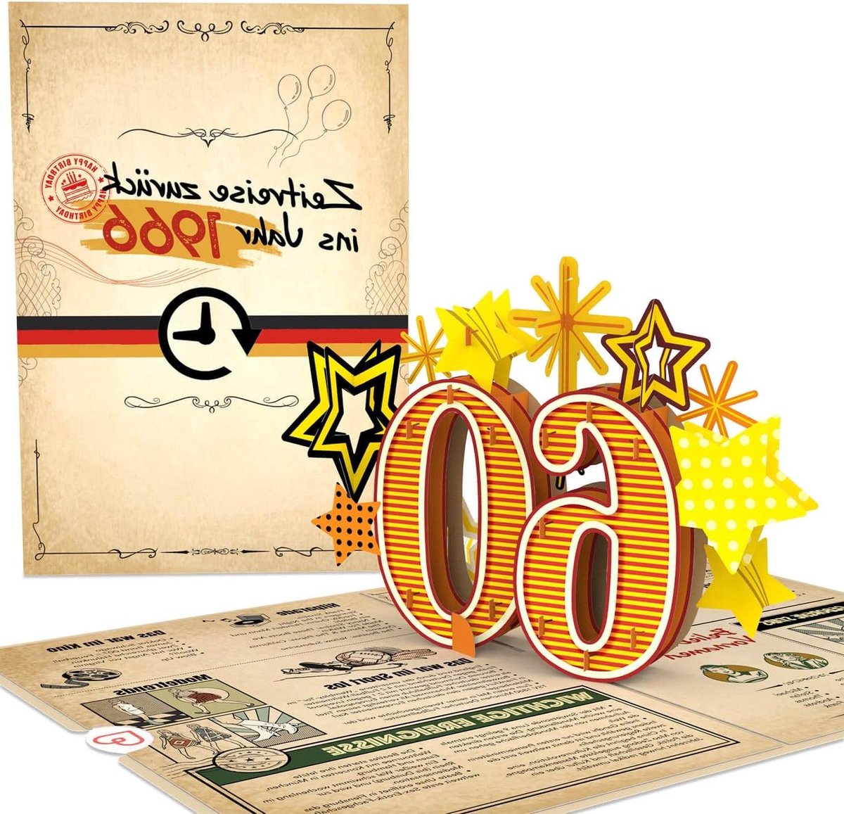 Verjaardagskaart 60 Jaar - Wenskaart 60e Verjaardag - Felicitaties Versturen - 3D Verrassingseffect - 12 x 175 cm - Multicolor