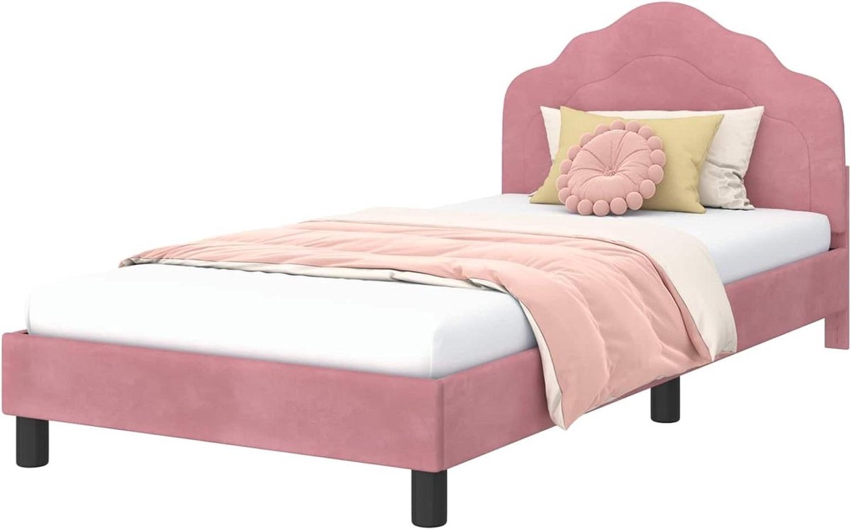 Kinderbedframe - Jongensmeisjesbed - Slaapkamer Inrichting - Hoofdbord Opbergvakken - 90 x 200 cm - Roze