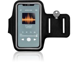 COM-FOUR® sportarmband - armzak voor de smartphone - MP3- en gsm-zak voor de bovenarm - ideaal voor hardlopen, joggen en sporten (1 stuk - zwart)