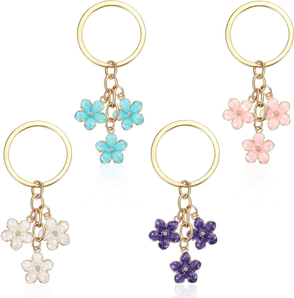 Schattige Bloem Sleutelhangers Set van 4, Roze Sleutelhanger Charms met Tassel voor Handtassen en Portemonnees, Perfect Cadeau voor Vrouwen en Meisjes