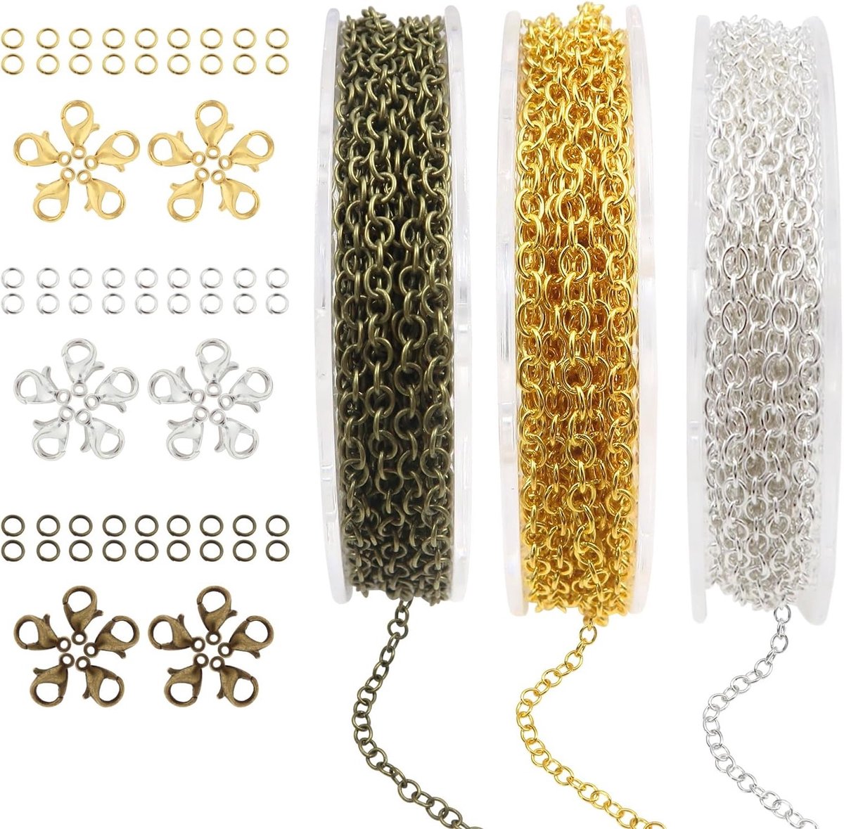 15m Metalen Ovalen Koppeling Chain Clasps in Goud, Zilver en Brons voor DIY Kettingen, Armbanden en Sieraden Decoratie