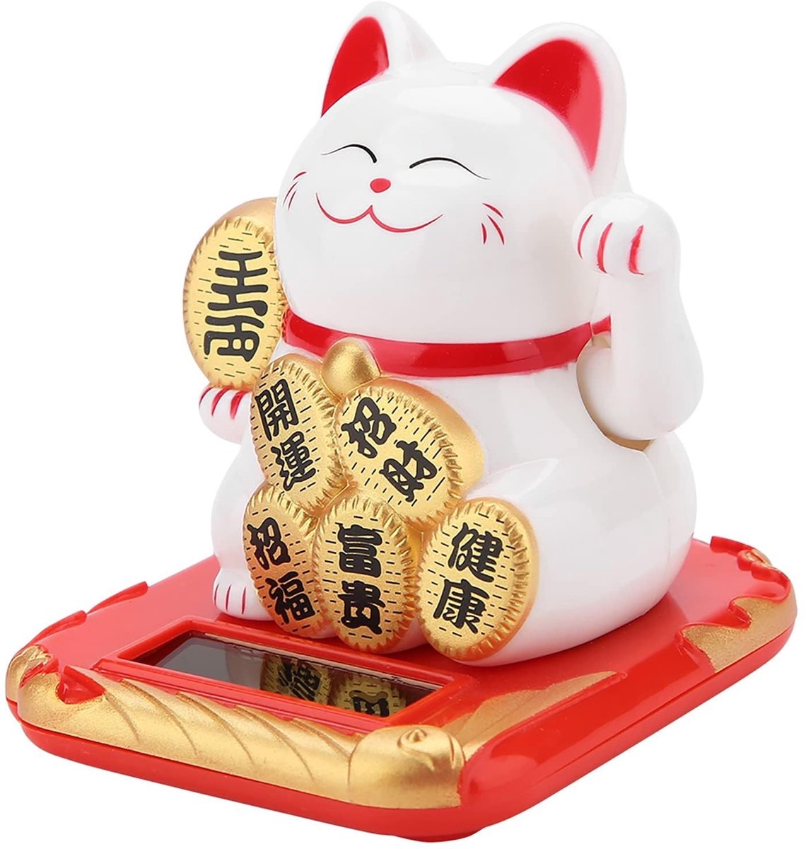 Vt products - Maneki Neko - Zwaaiende kat - Geluk en rijkdom - 7,2 cm - Decoratie - Zonne-aangedreven - Geschikt voor thuis en auto