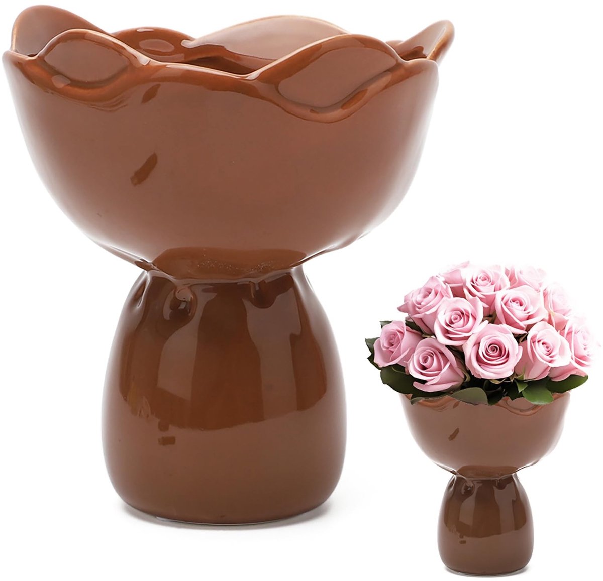SPHProducts - Ceramische Vaasje - Vazen voor Bloemen - Uniek Design - Bruin - Decoratieve Vaas - Keramiek voor Modern Interieur - Geschikt voor Woonka