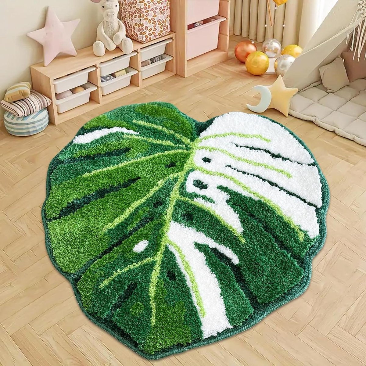 Badmat Monstera Blad - Vloerkleed Plant Badkamer - Voeten Drogen - Zacht Microvezel - 100x105 cm - Groen