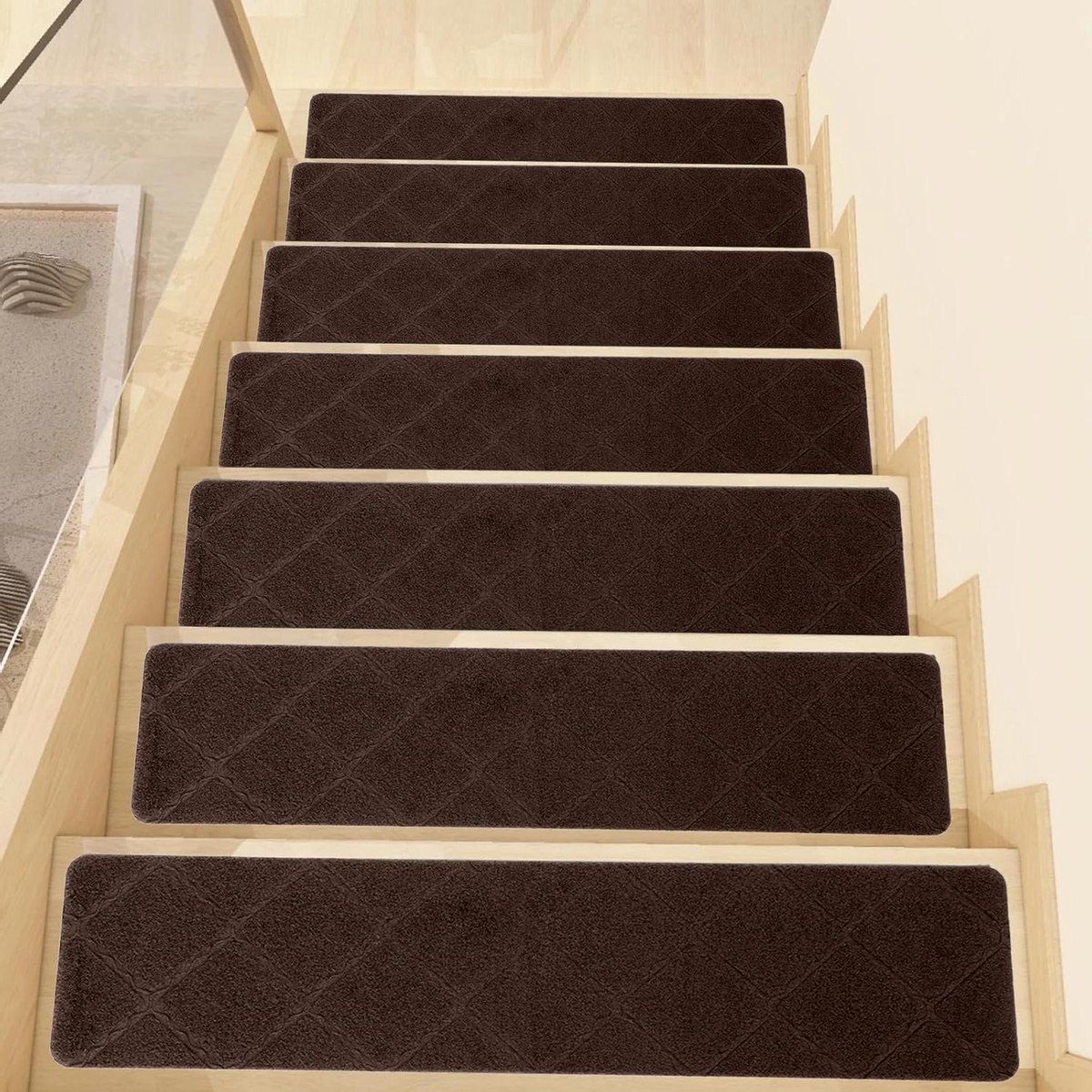 Trapbekleding Set - Stapmatten Tapijt - Veilig Traplopen - Zonder Lijm - 76 x 20 cm - Bruin