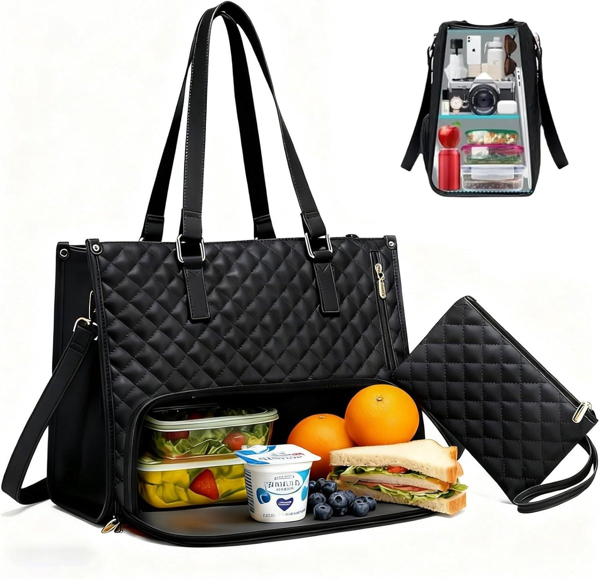 Lunch Bag - 2 in 1 - 15.6 Inch Laptop Bag - Insulated - Multifunctional Tote Bag voor Werk - Universiteit - Kantoor - Reizen - Zwart
