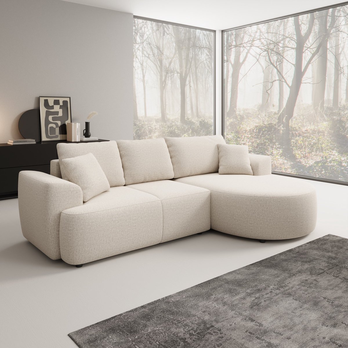 Meubella - Palladio - Hoekbank 3-zits - Stof beige - Rechts