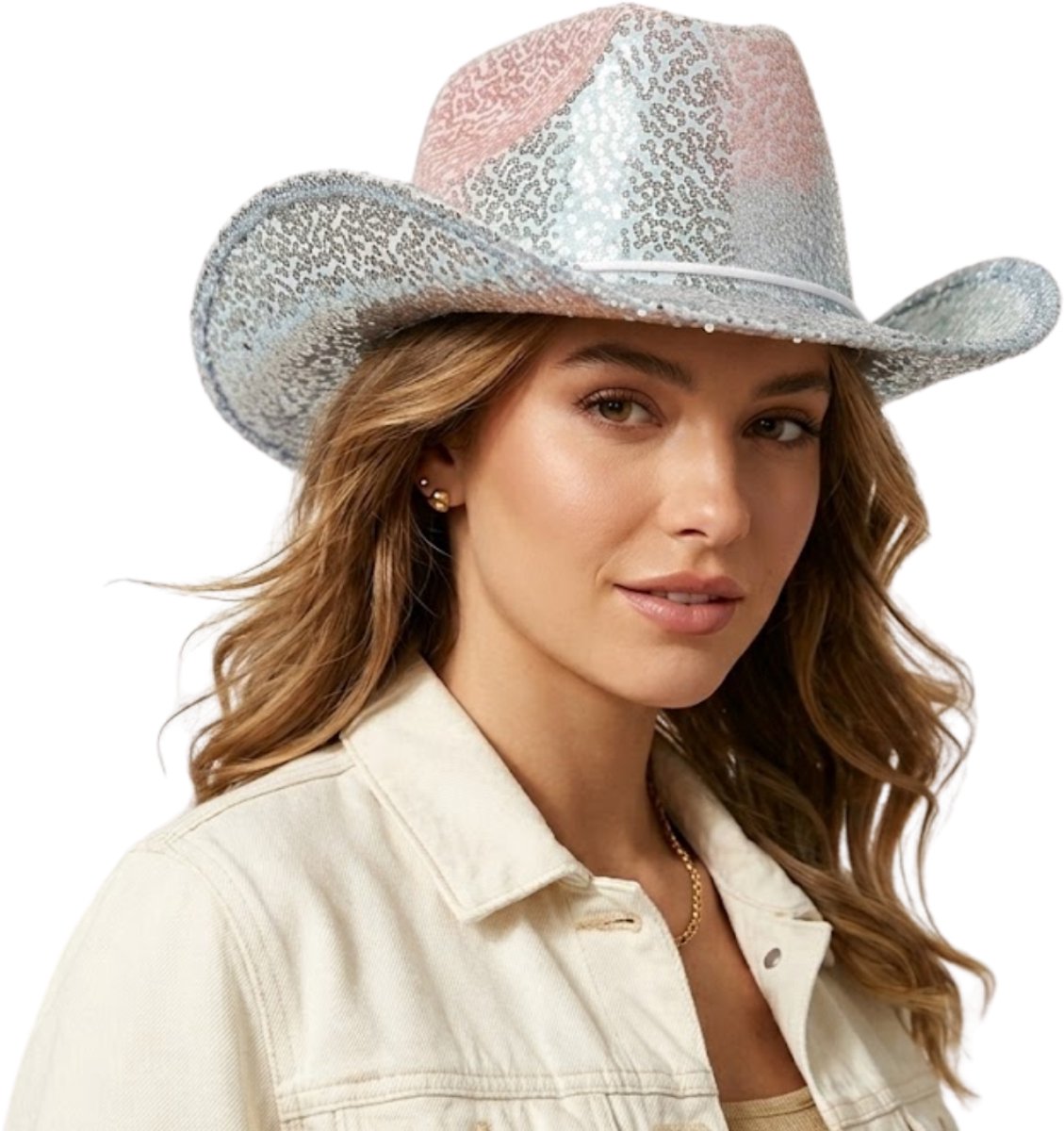 Cowboyhoed - Glitter Zilver - Volwassenen - Paillettenhoed - Foute Party
