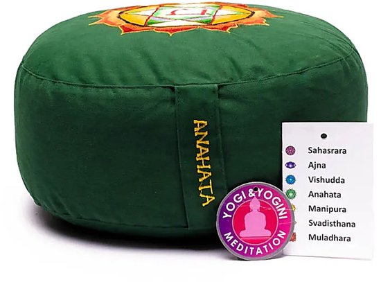 Meditatiekussen 4e chakra geborduurd - 33x17 - Boekweit - Katoen - Groen van Yogi & Yogini — afbeelding 2