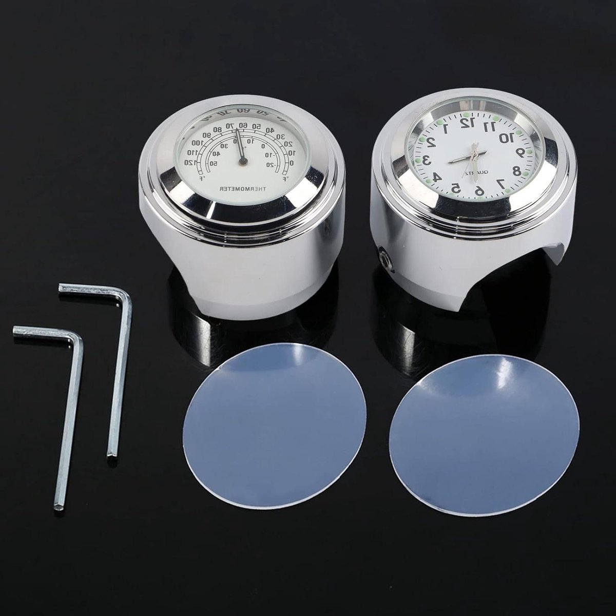 Stuurklok Thermometer - Motorfiets Klok - Tijd Aflezen - Lichtgevende Wijzerplaat - 4.5 cm Diameter - Chroom