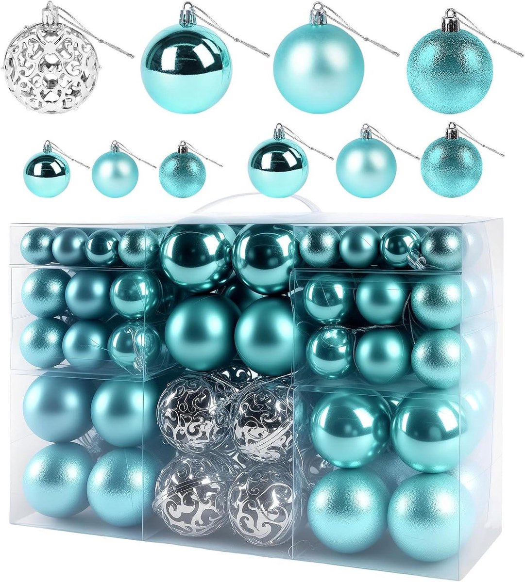 Kerstballen Set - Kerstboom Decoratie - Feestelijke Versiering - Onbreekbaar Plastic - 100 stuks - Blauw Zilver
