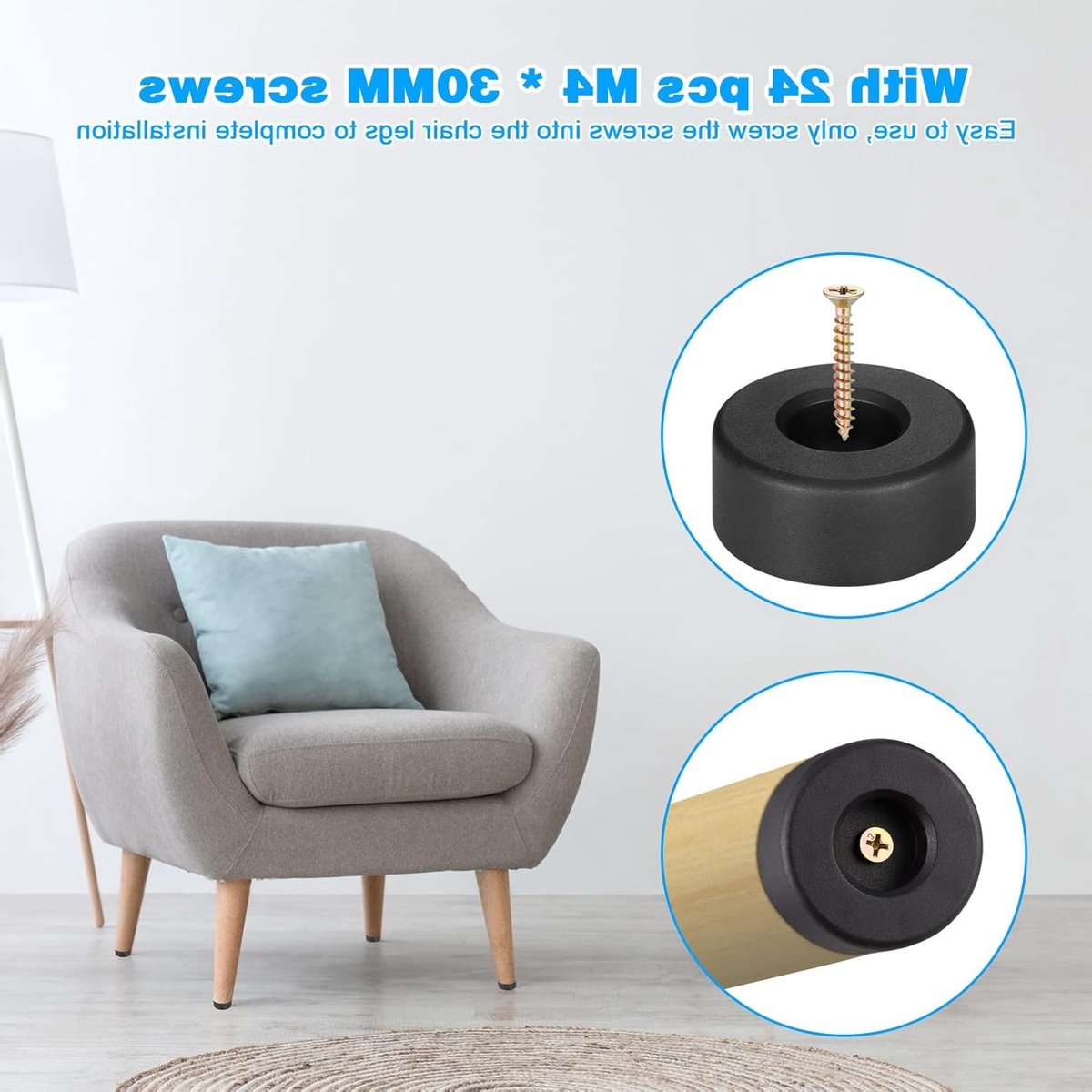 Ronde Zwarte Plastic Meubelpoten - 24 Stuks Voetbeschermers voor Stoelen, Banken en Tafels, Ø45 x 20 mm met Schroeven