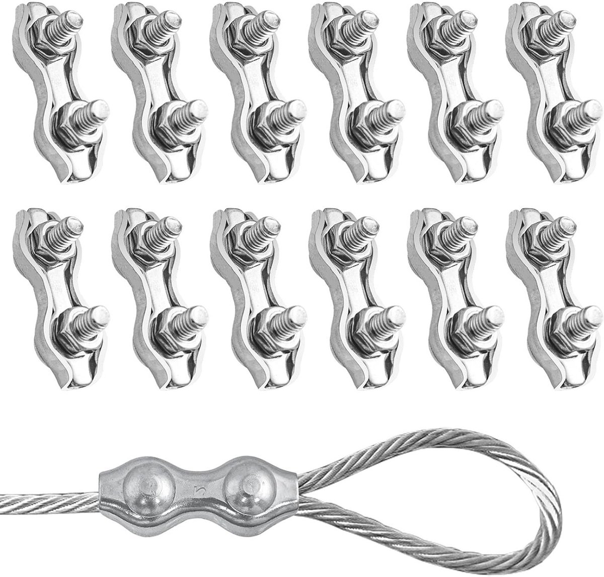 12 Stuks M2 Duplex Klemmen voor Draad, RVS Draadklem voor 2mm Draad, Duurzaam en Roestvrij Staal