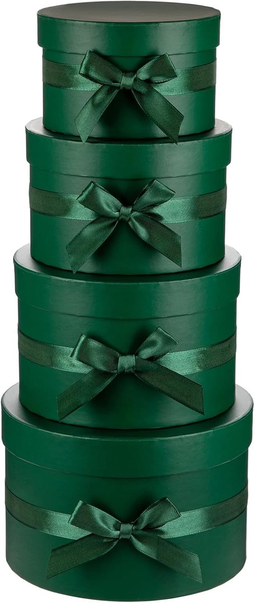 Groene Cadeau Dozen met Lids en Strik - Set van 4 Ronde Luxe Cadeau Dozen voor Huwelijk - Verjaardag - Valentijnsdag - Bruidsmeisje