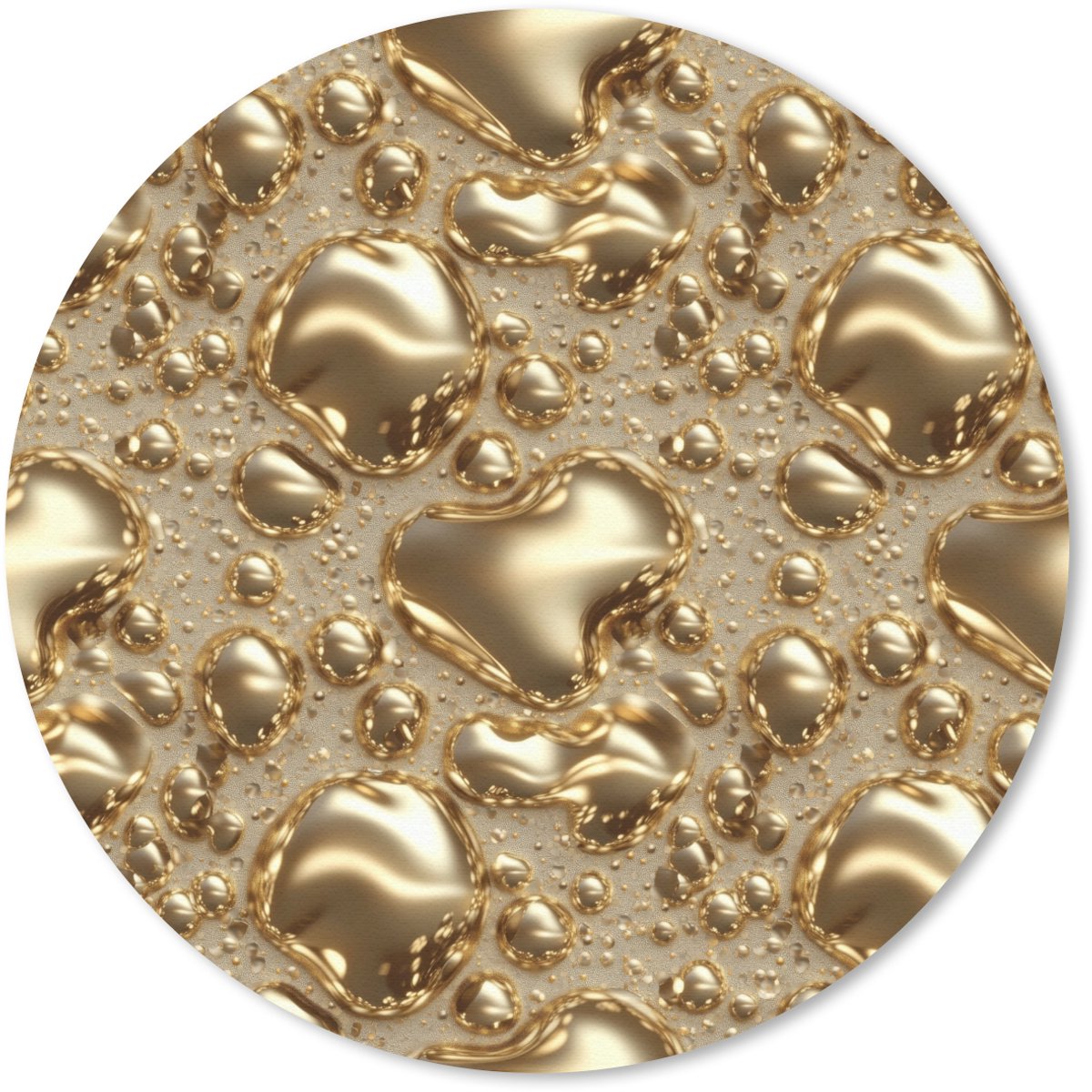 Muismat rond 20x20 cm - Mousepad Druppels - Organisch - Goud - Ronde muismatten