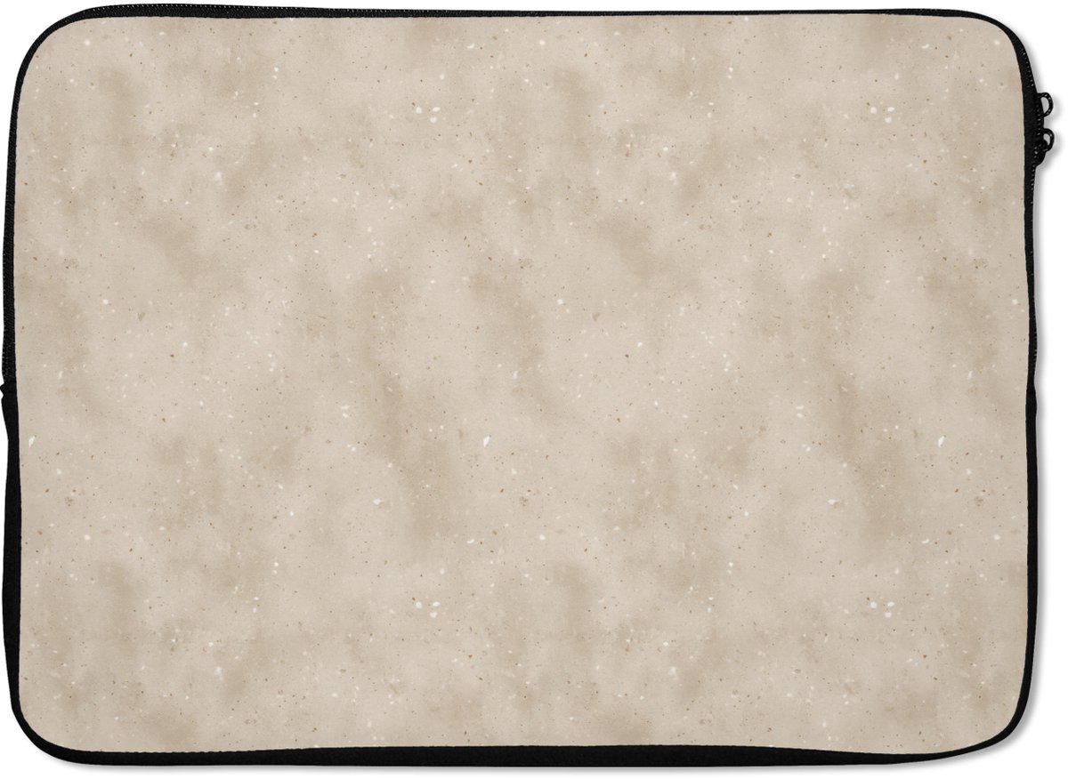 Laptophoes 14 inch - Structuur - Spikkels - Beige - Laptop sleeve - Binnenmaat 33x23 cm - Zwarte achterkant