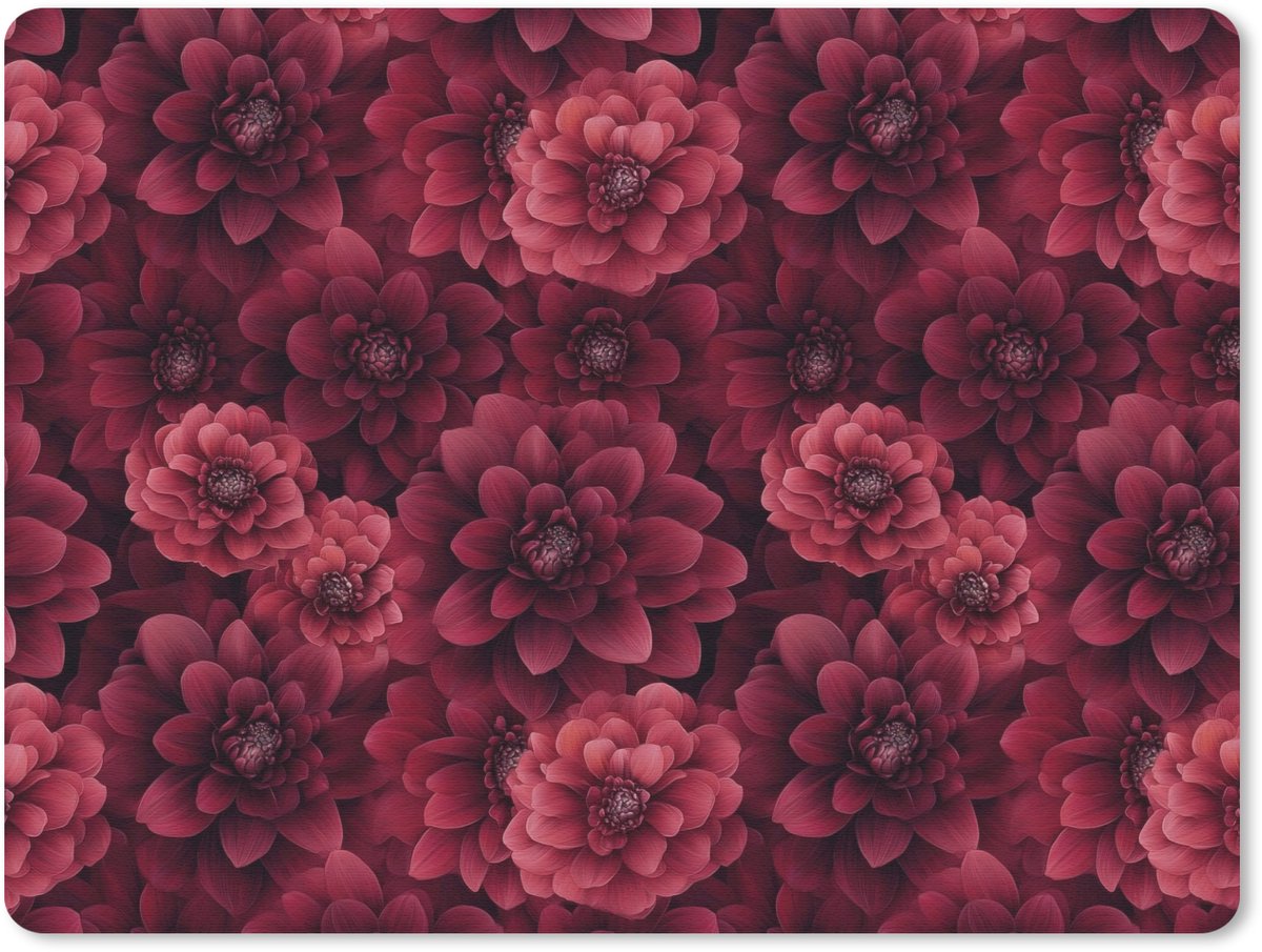 Muismat 12x10 cm - Mousepad Dahlias - Bloemen - Rood - Muismatten