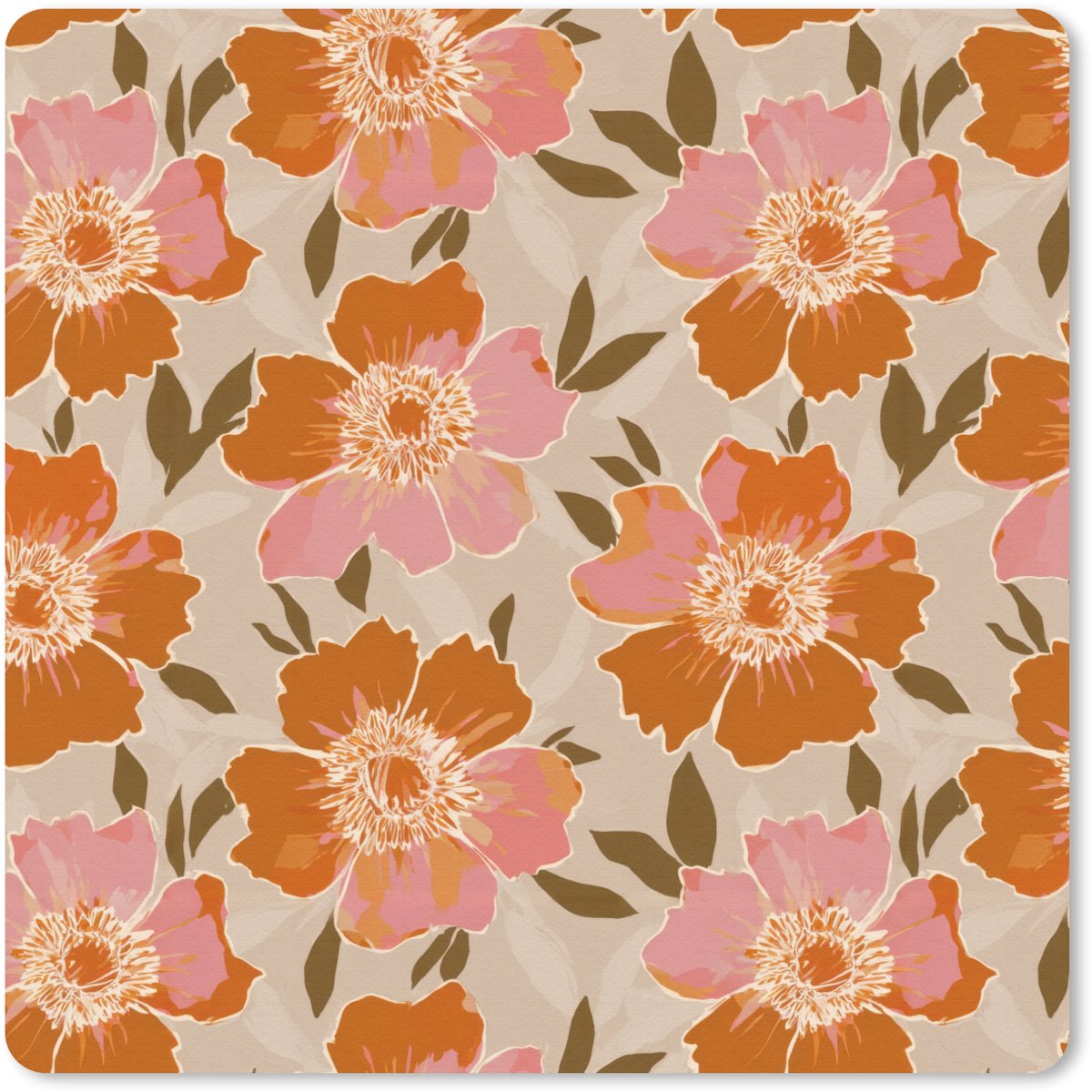 Muismat 20x20 cm - Mousepad Bloemen - Motief - Retro - Muismatten