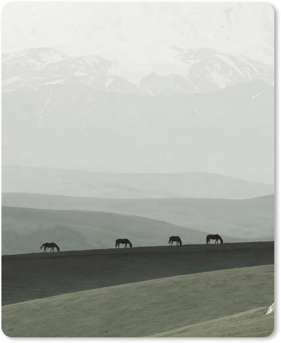 Muismat 12x16 cm - Mousepad Grijs - Berg - Paarden - Muismatten