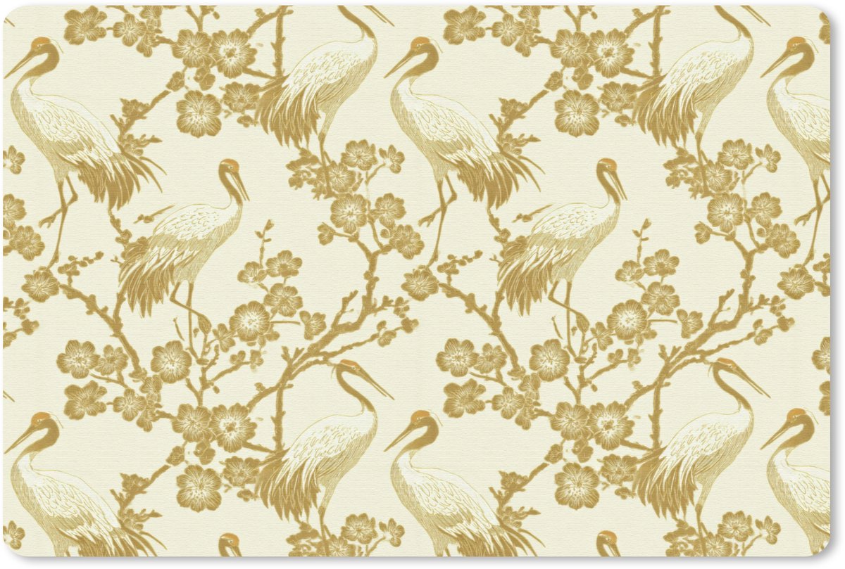 Muismat 13x8 cm - Mousepad Kraanvogels - Kersenbloesem - Goud - Muismatten