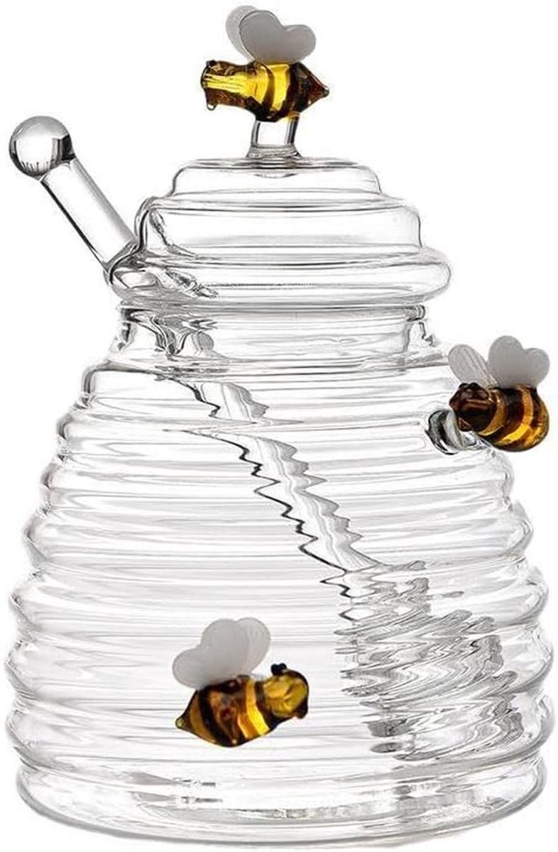 Honingpot Glas - Glazen Pot - Keuken Opslag - Volledig Glazen Roerder - Transparant