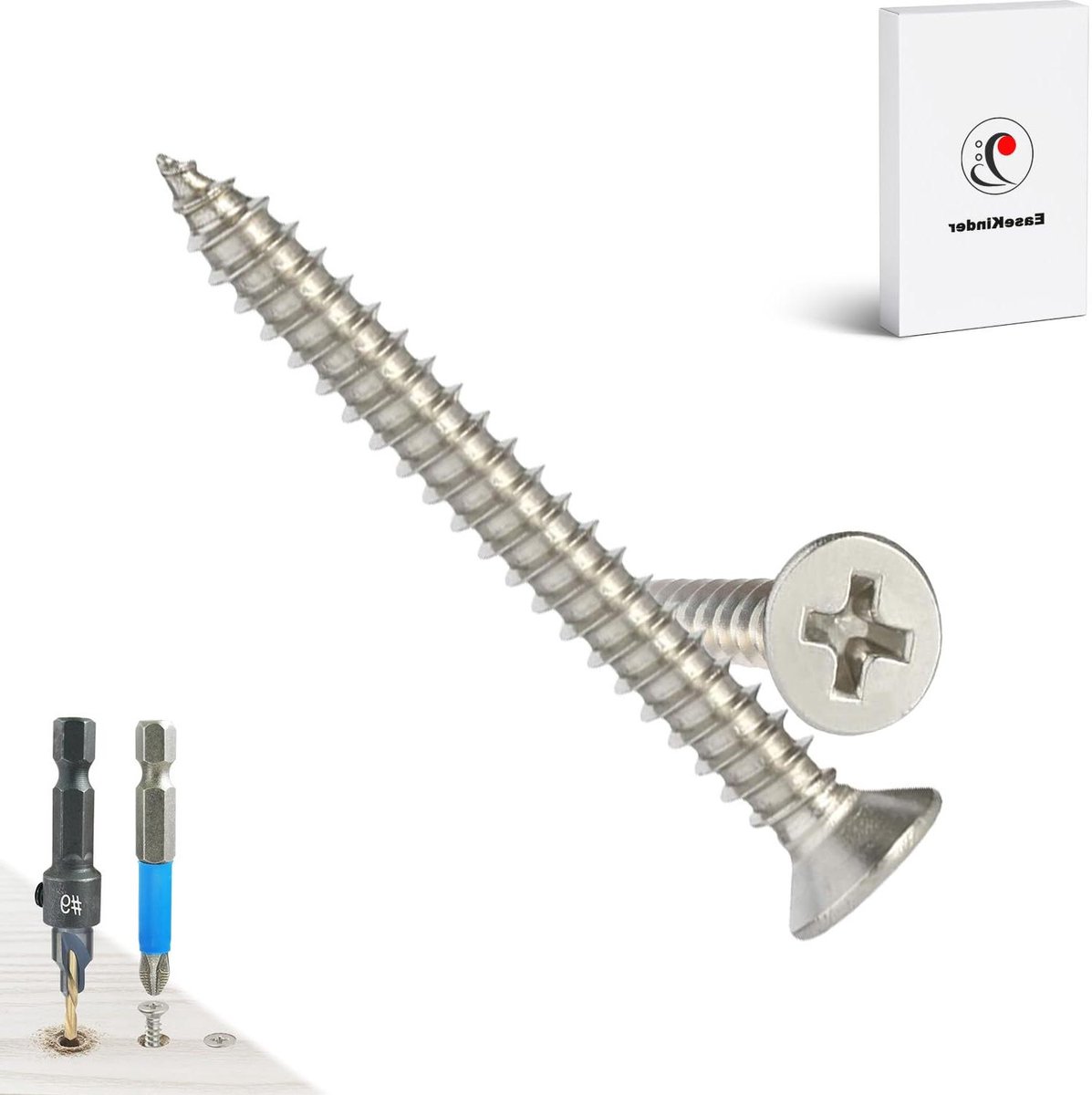 Kruishoutschroeven - Roestvrijstalen schroeven - Houtverbindingen maken - Platte kop - 36 cm - Zilver