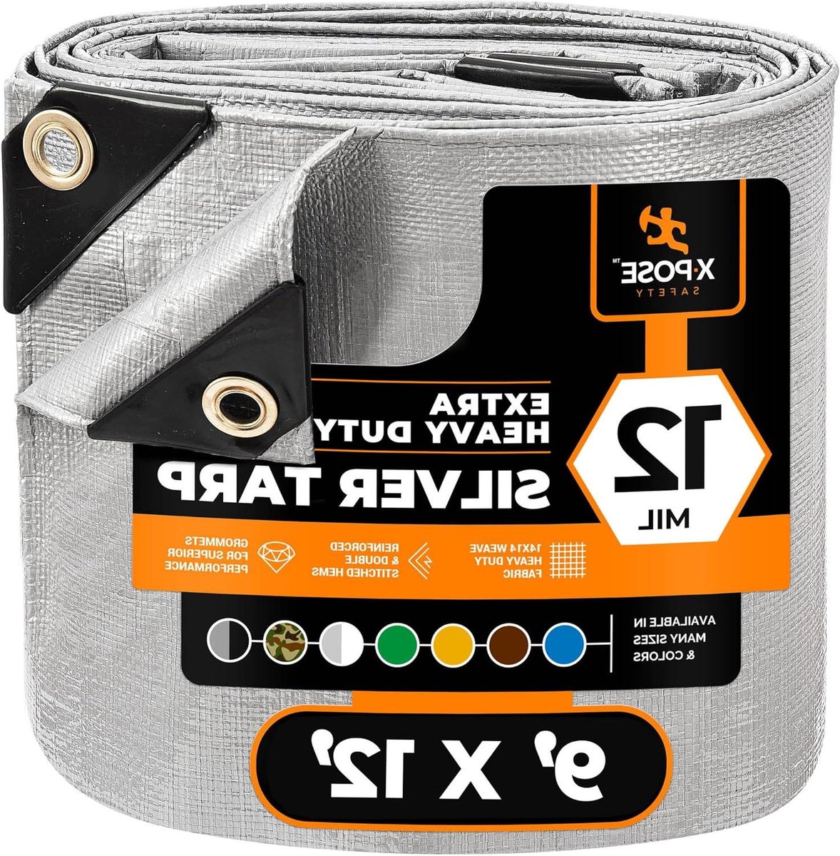 Polyzeil Heavy Duty - Beschermhoes Zeil - Spullen Afdekken - Extra Dik 12 Mil - 9 x 12 Voet - Zilver