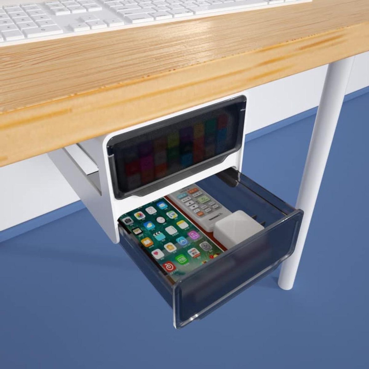 Onderbouw Lade Organizer - Verborgen Bureau Lade - Bureau Opruimen - Zelfklevend 2 Lagen - 20 cm Breed - Zwart