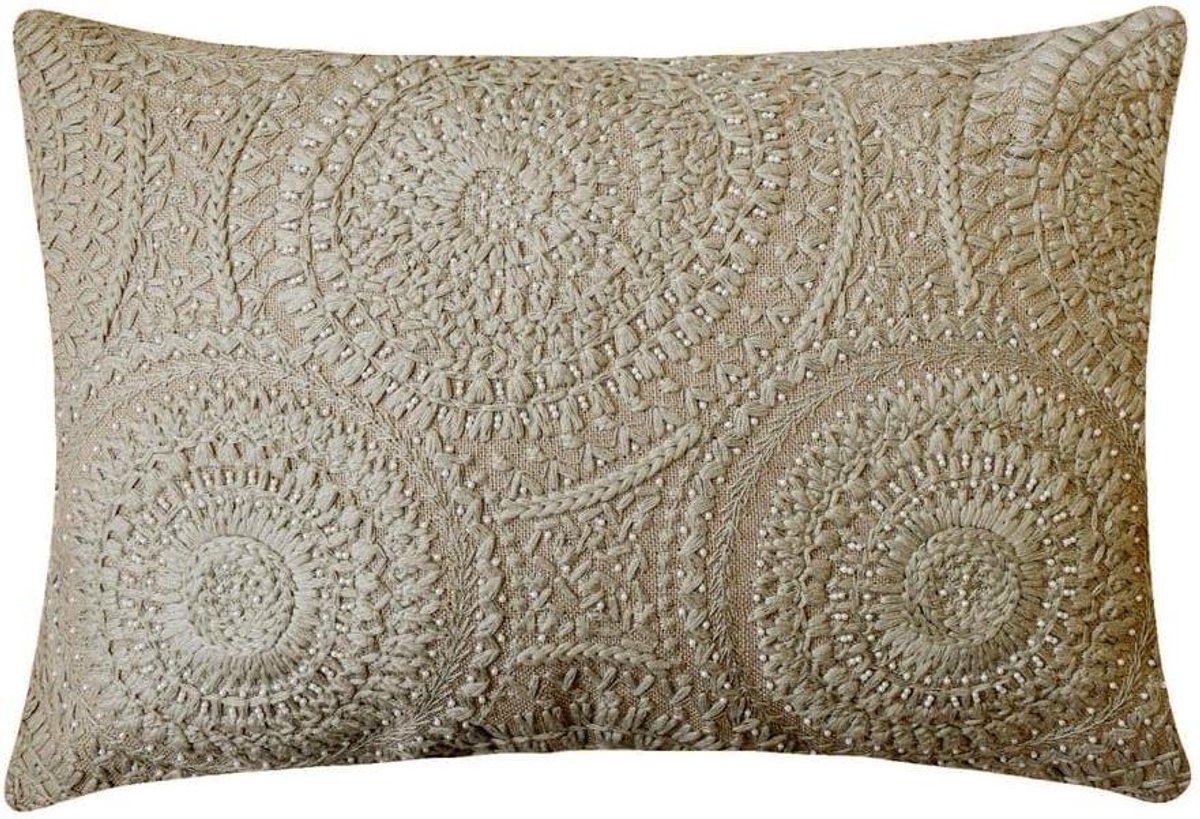 Decoratieve Kussenhoes - Kussensloop Sierkussen - Woonkamer Decoratie - Handgemaakt Parelborduurwerk - 30 x 50 cm - Beige